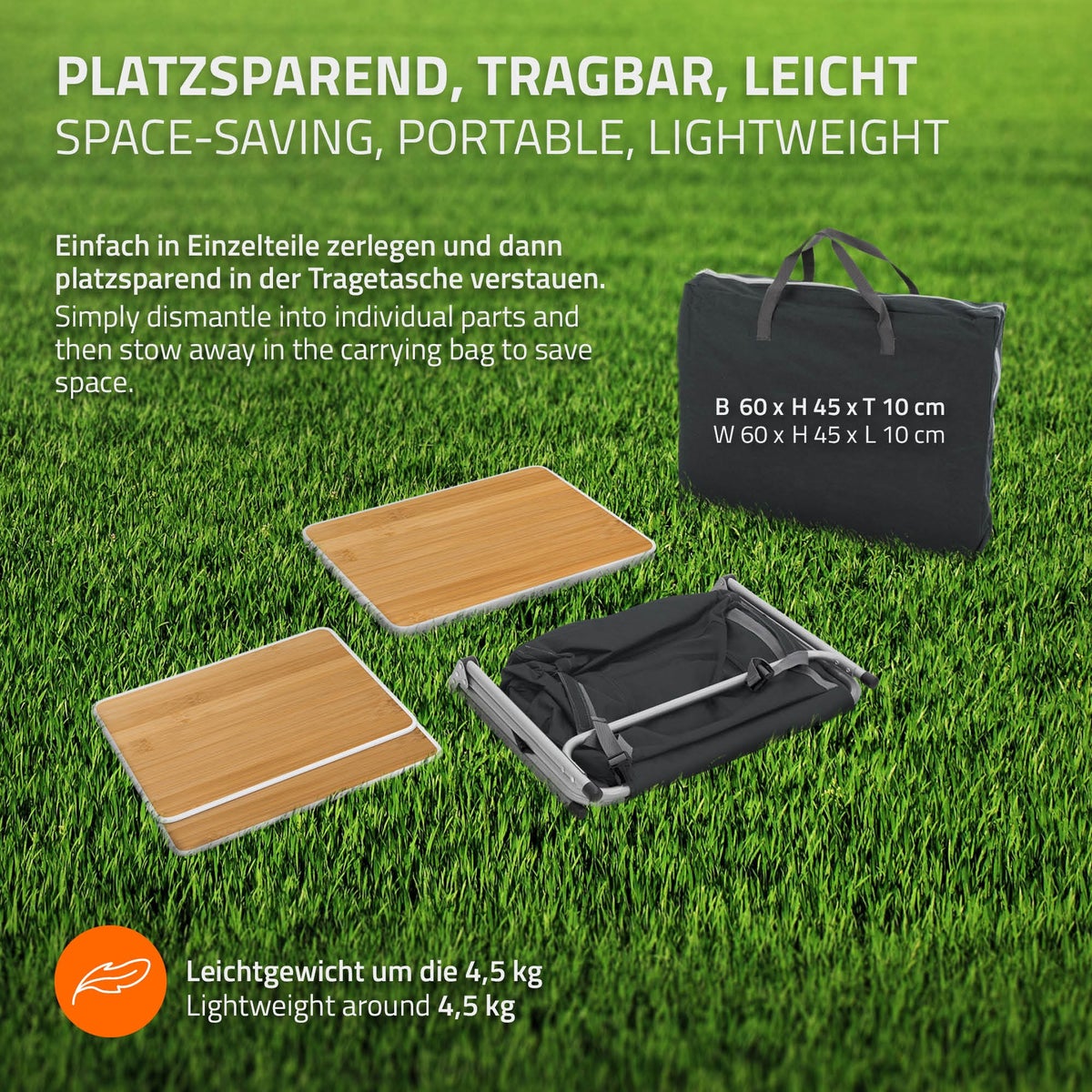 ECD Germany Opvouwbare kampeerkast, houtlook - zwart, 60x64x45 cm, kampeerkeuken met aluminium frame, draagbare keukenbox met werkblad, 2 planken en draagtas, opvouwbare stoffen kast voor buiten