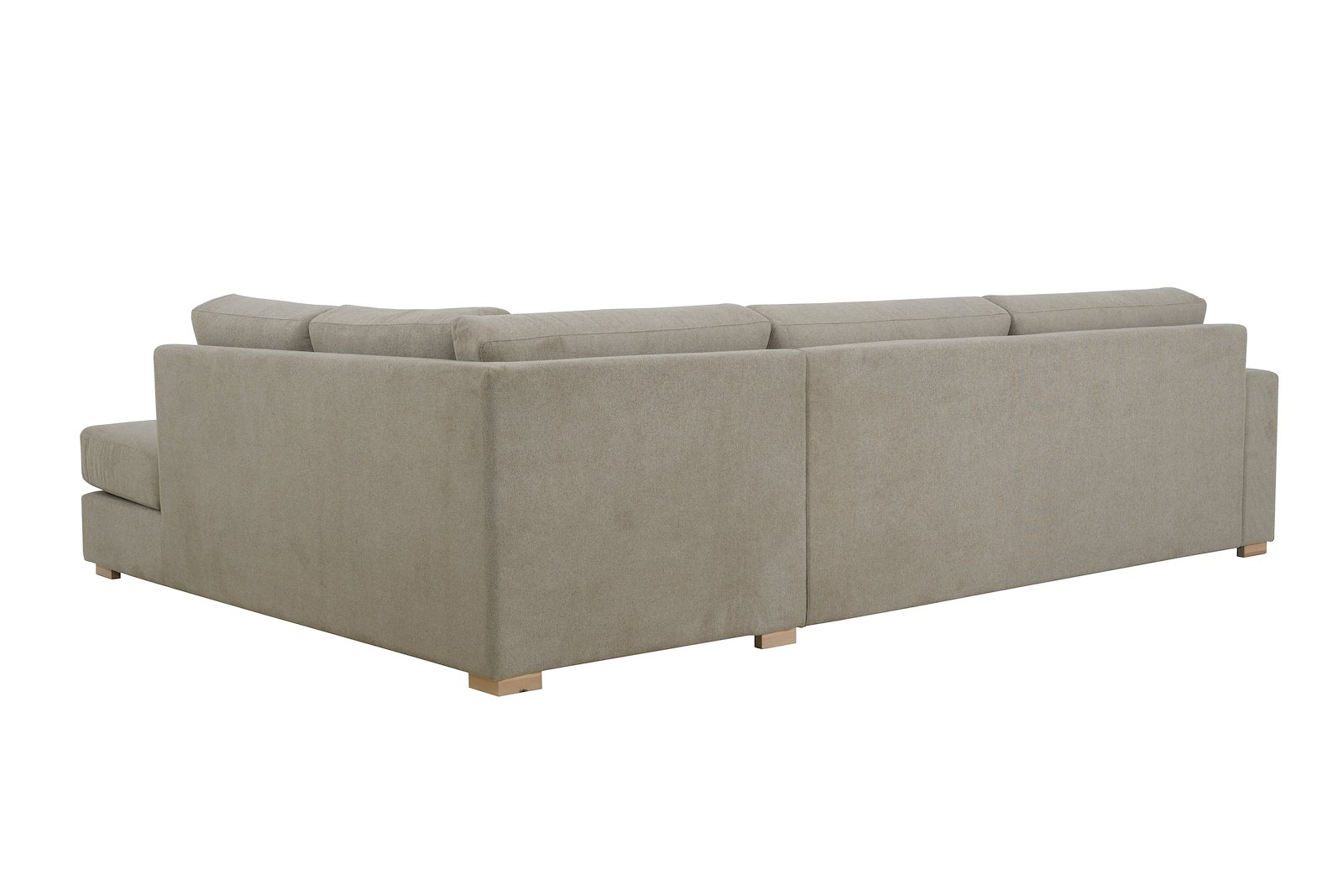 Modern Living hjørnesofa 3-seter med åpen ende høyre i tekstil Brooklyn 9 Cappuccino med arm A og ben 1 hvitvasket eik. Faste puter