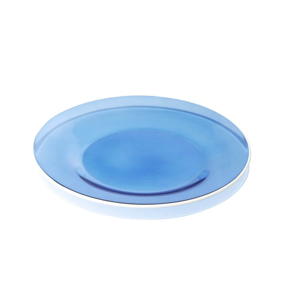 Assiette à dessert en verre bleu bord blanc Ø20cm