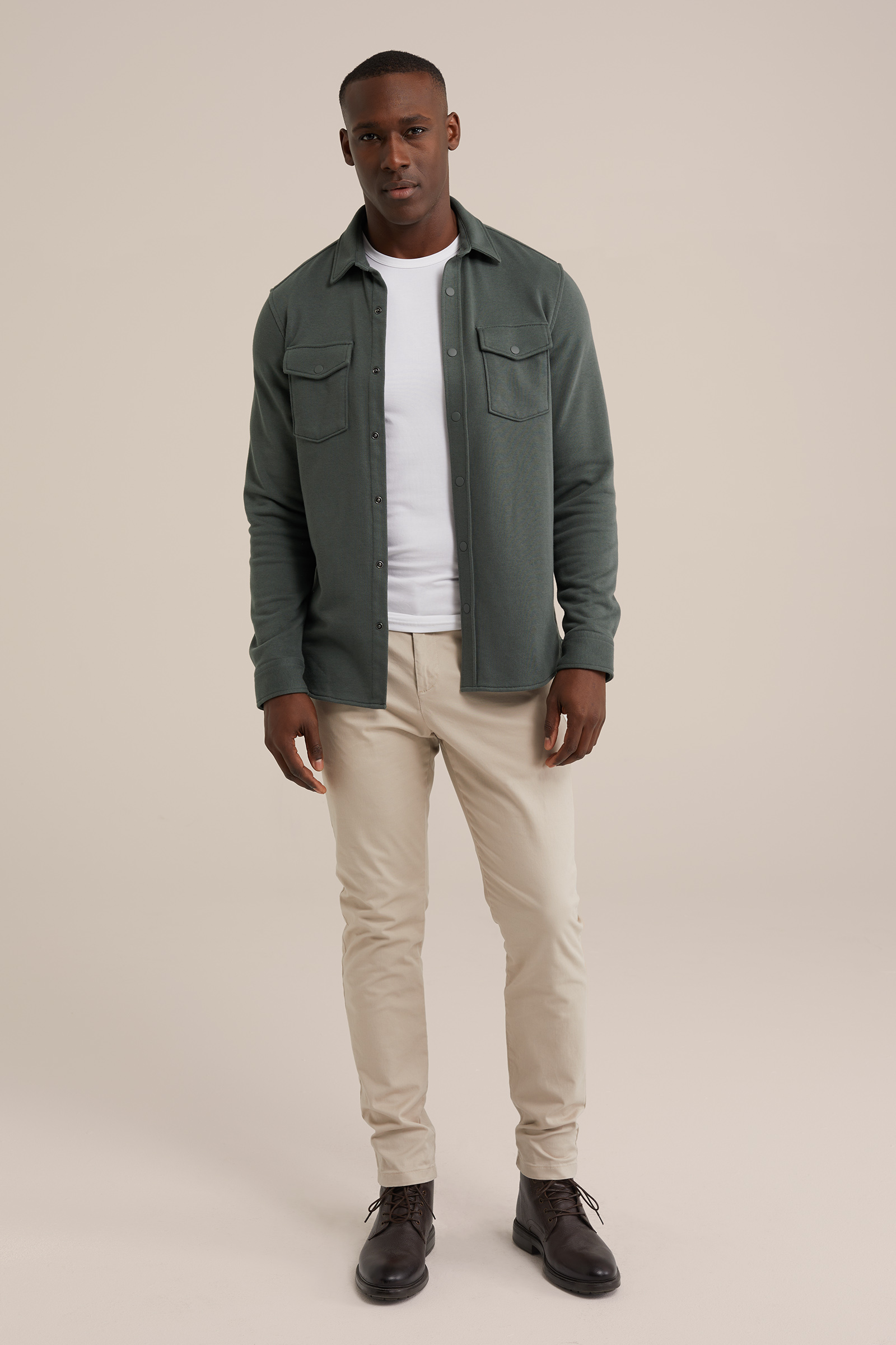 gebreid smart overshirt van katoenmix Fundamentals Legergroen