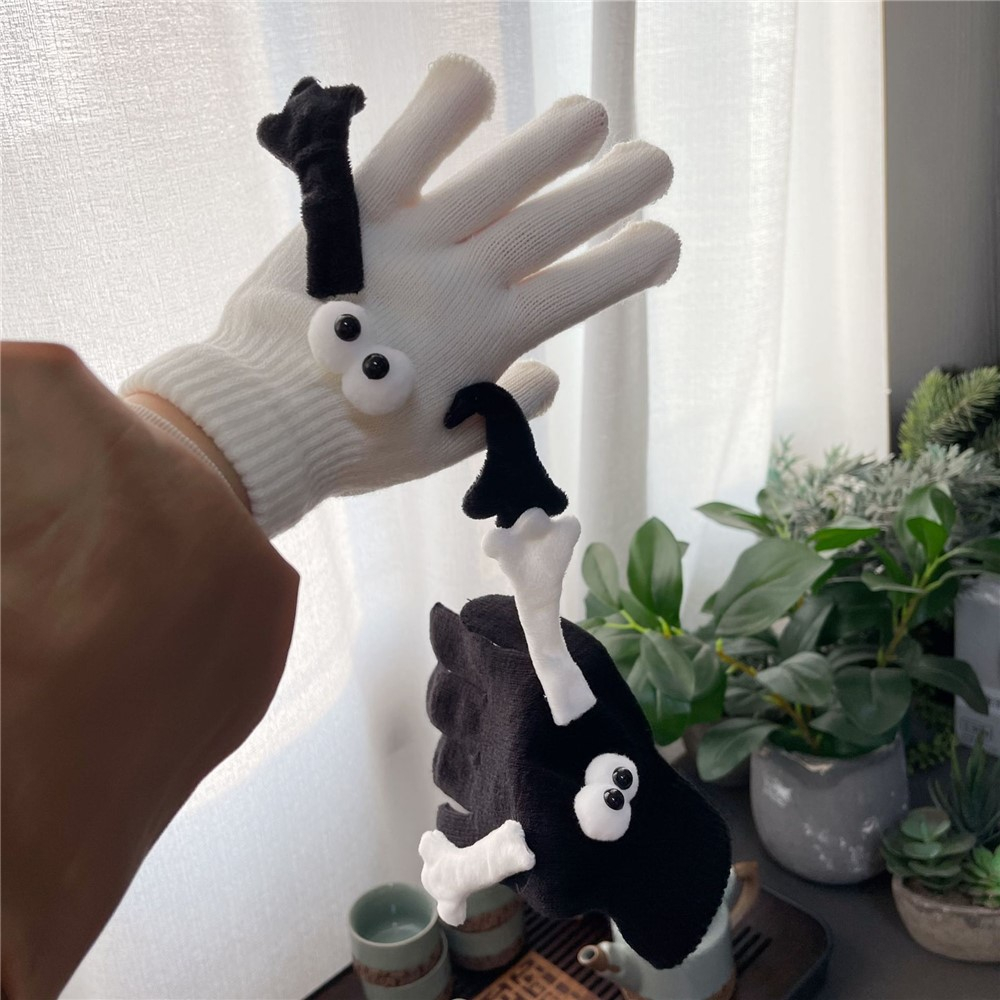 (1 Paar) Unisex Handschuhe Fashion Fäustlinge Couple Gloves Winter Accessoire mit Augen / Magnetischen Händen (One Size) - Weiss