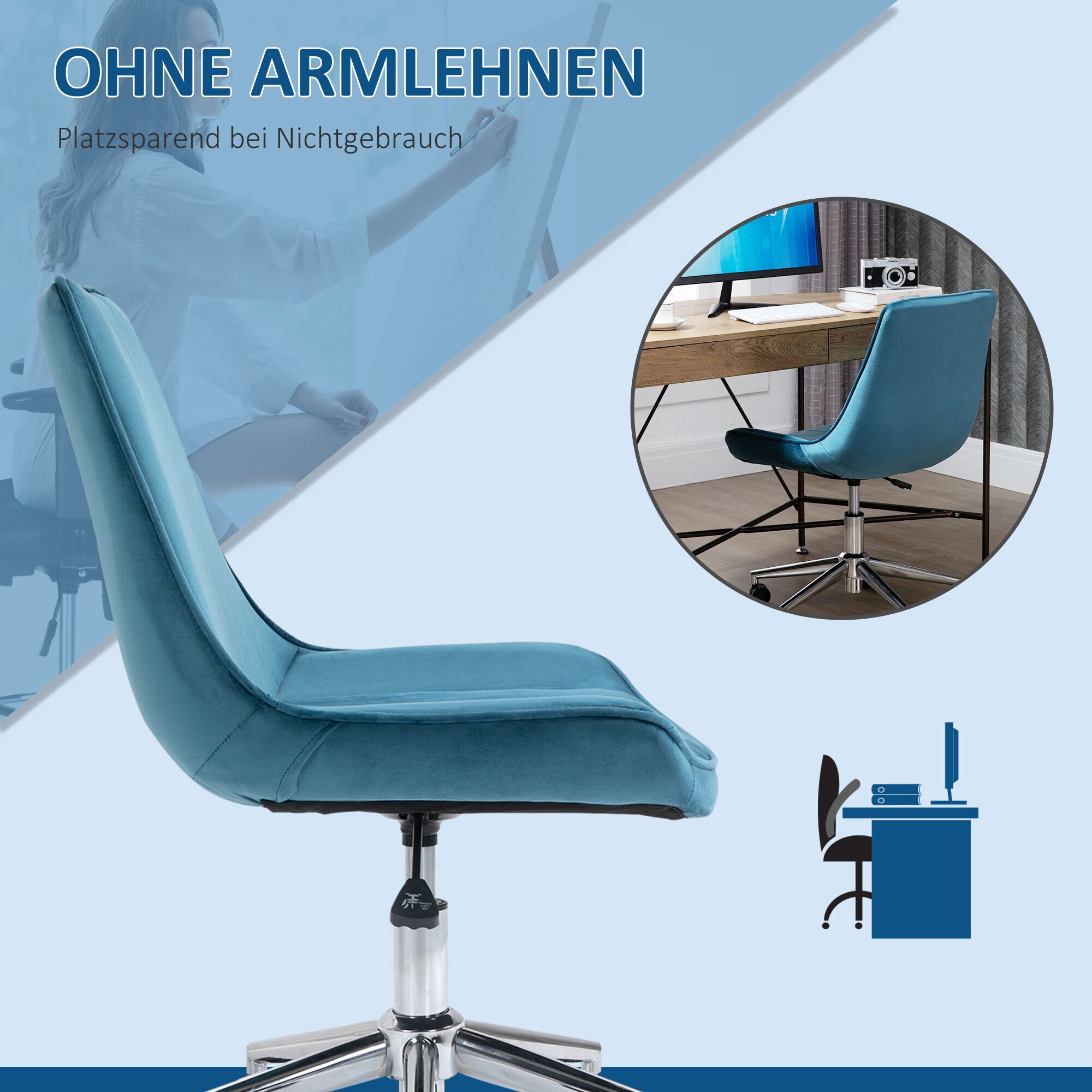 HOMCOM Drehstuhl im Retro-Stil 52,5 x 60 x 82-91 cm (BxTxH)