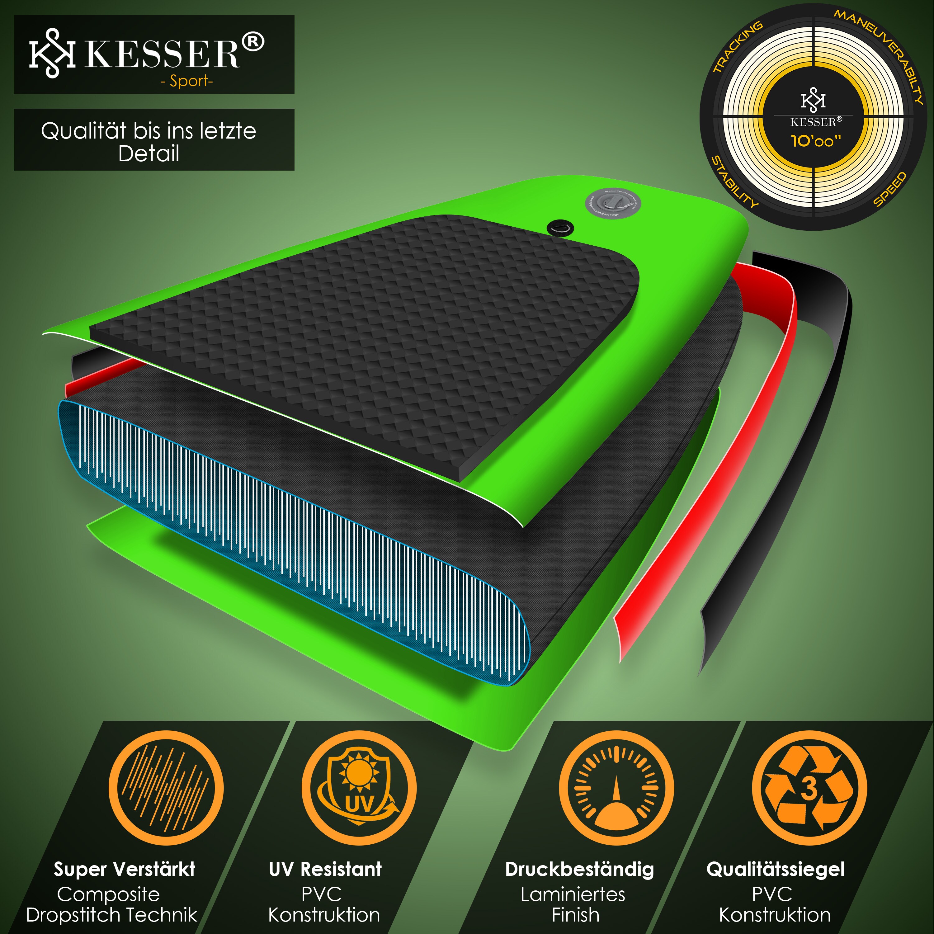 KESSER® Aufblasbares SUP Board Set Stand Up Paddle Board Premium Surfboard Wassersport | 6 Zoll Dick| Komplettes Zubehör | 130kg