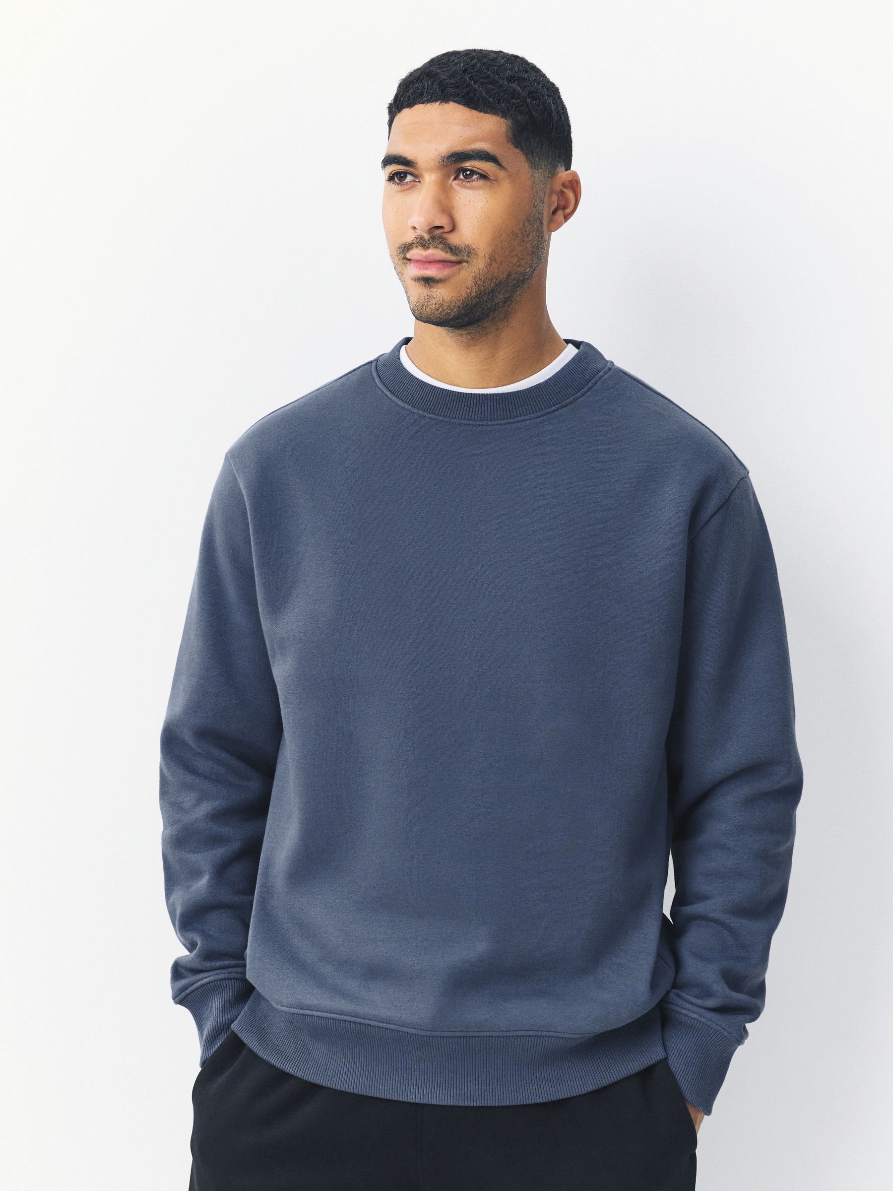 Staalblauw - Normale Pasvorm - Dik sweatshirt met ronde hals en hoog katoengehalte