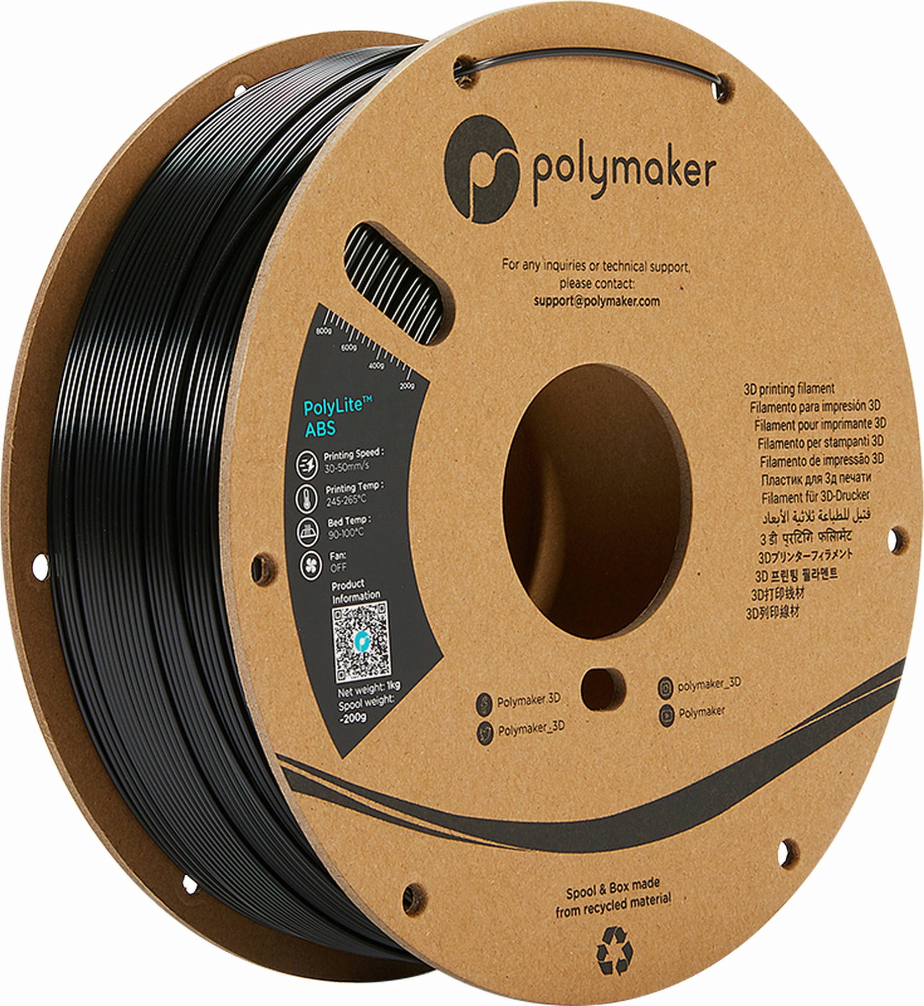 Polymaker  PolyLite ABS Schwarz, 1,75 mm / 1000 g    Außergewöhnliche Qualität mit PolyLite ABS in Schwarz