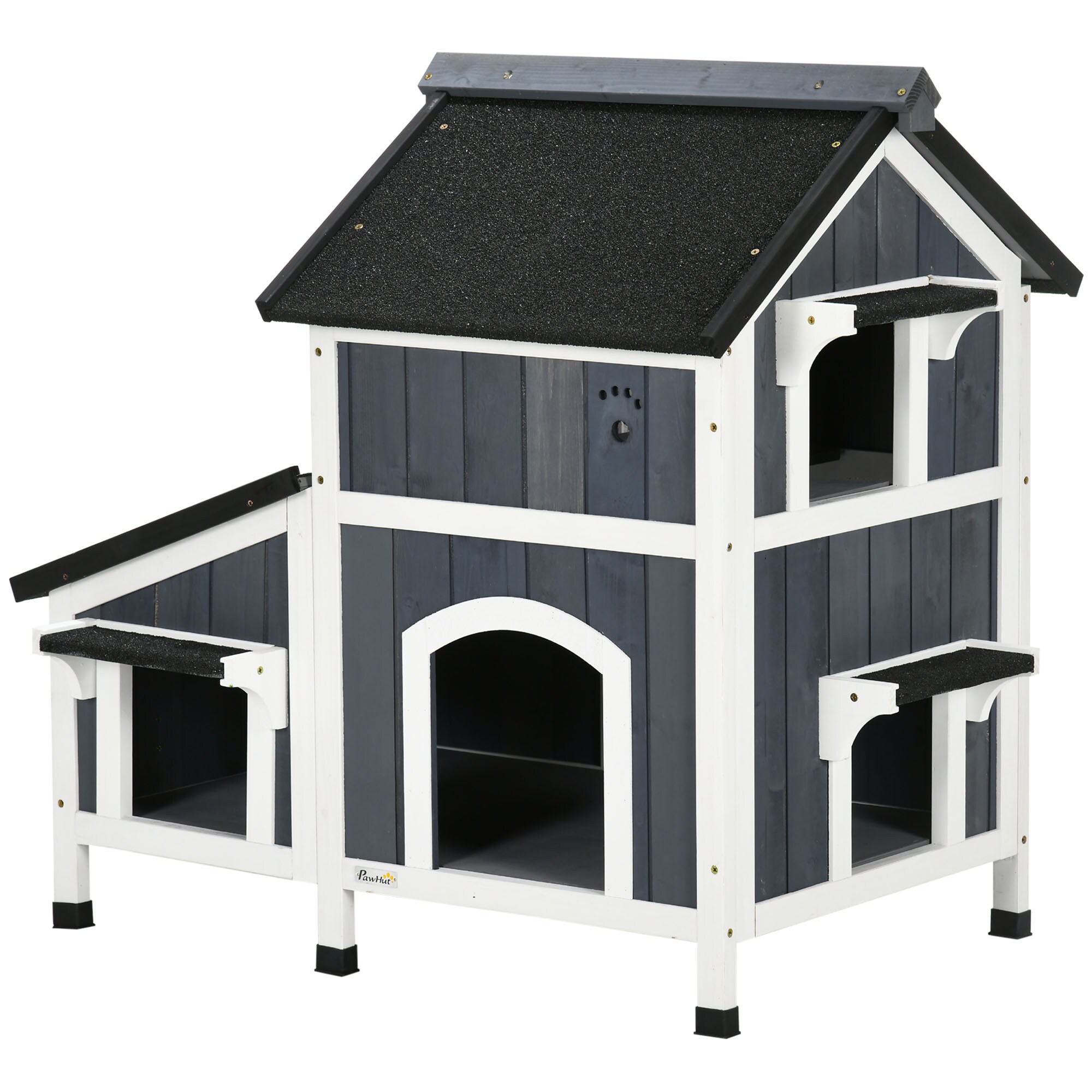 PawHut Katzenhaus mit Blumenkasten gelb 96L x 65B x 85,5H cm