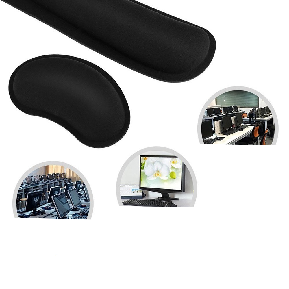 (2-tlg. Set) Ergonomische Mausmatten und Tastatur Handballenauflage für Arbeiten am Computer - Schwarz