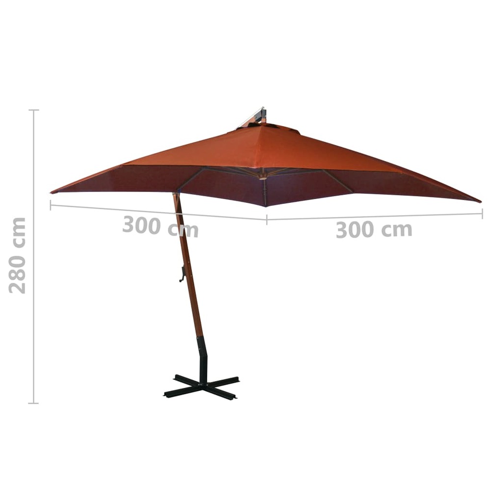 Parasol suspendu avec mât 3 x 3m bois de sapin massif orange