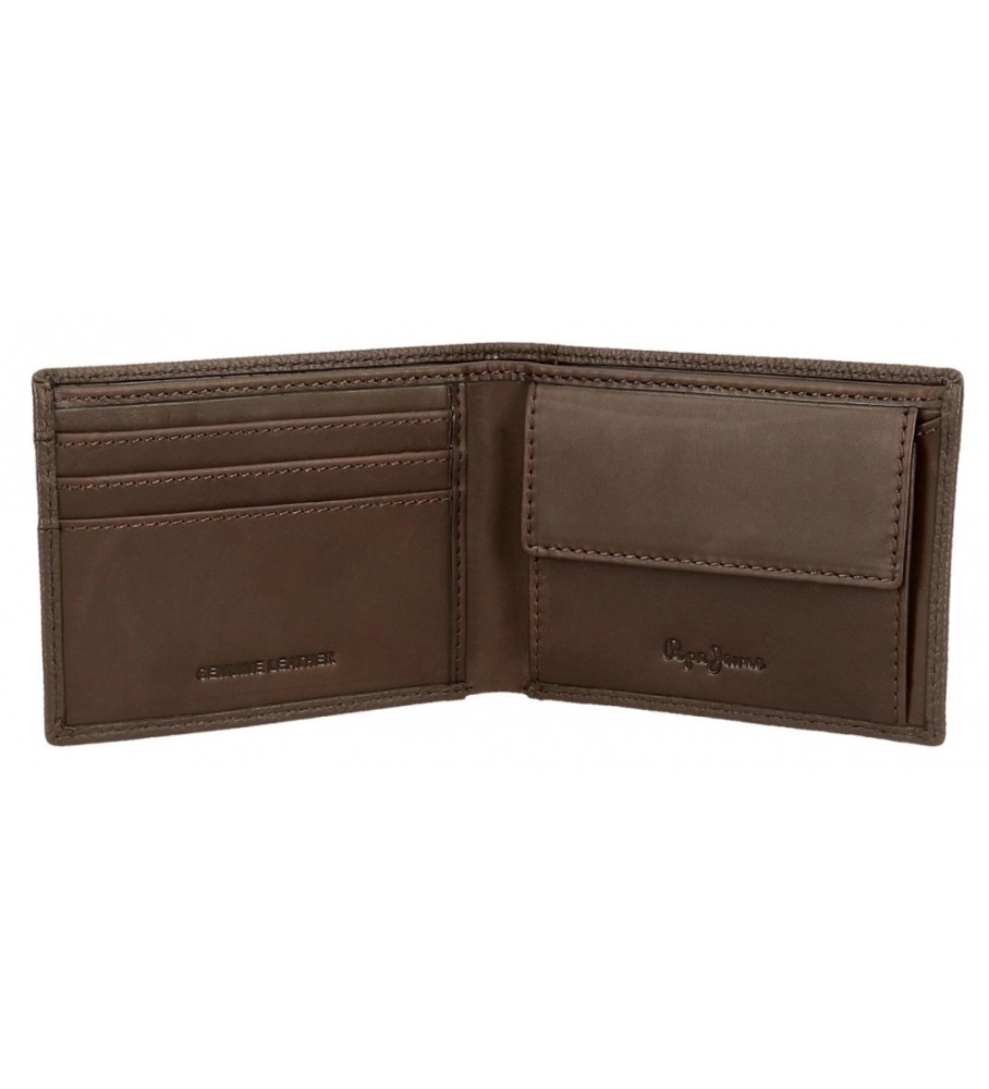 Carteira Pepe Jeans Checkbox em couro marrom