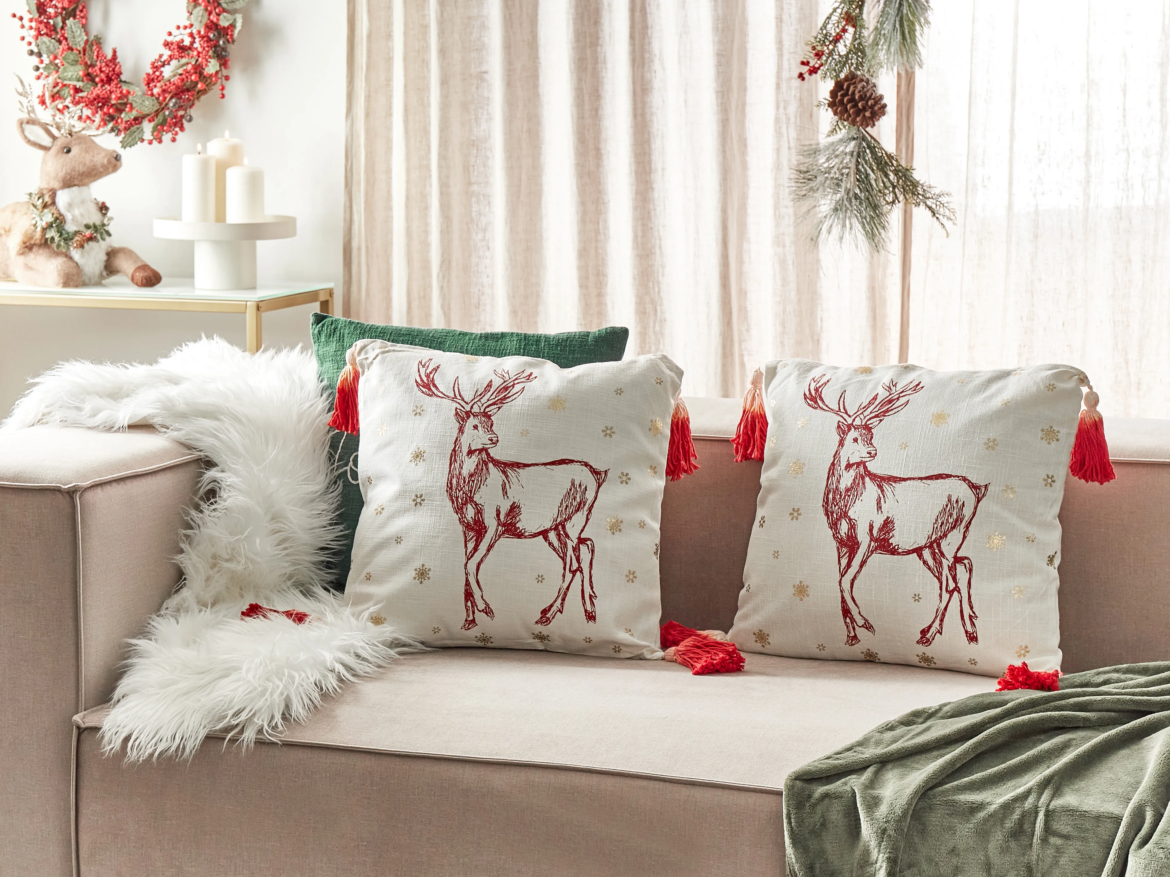 Set van 2 sierkussens VALLOTA Katoen 45 x 45 cm Wit kerstmotief