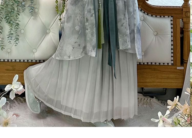 Francoix - Bloemen Hanfu Jas / Camisole Top / Maxi Rok / Set
