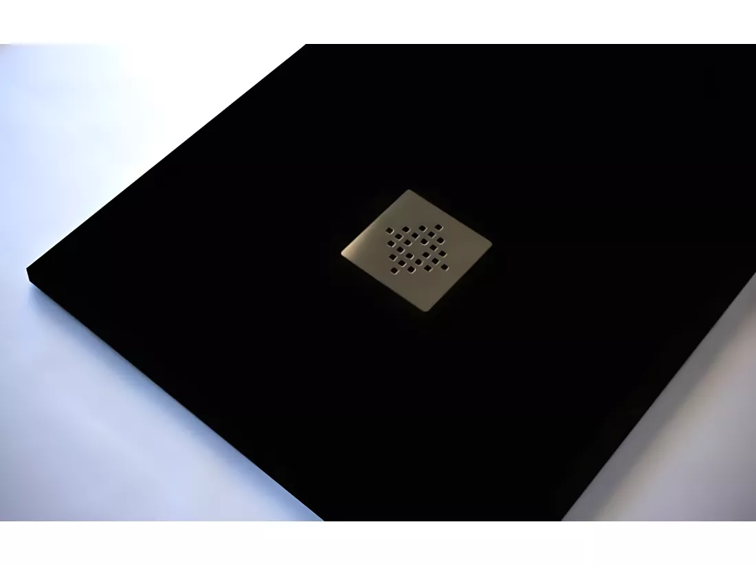 Receveur de douche 80 x 170 cm extra plat PURE en résine surface ardoisée noir Grille noire