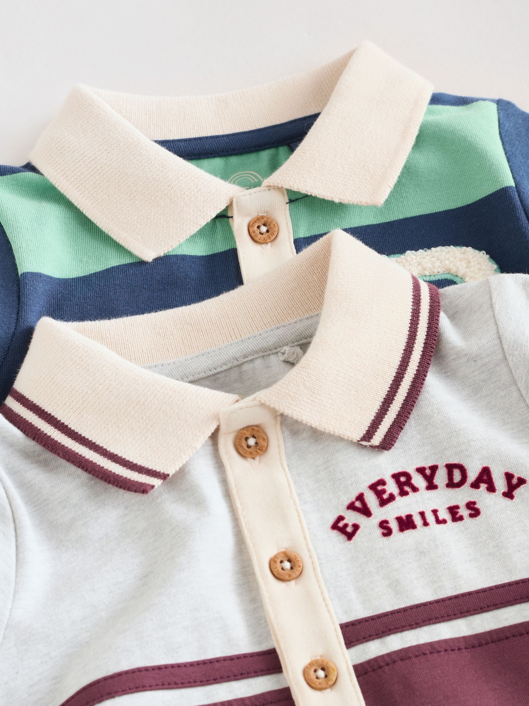 Blauw/groen gestreept - Set van 2 jersey babyrompers met kraag