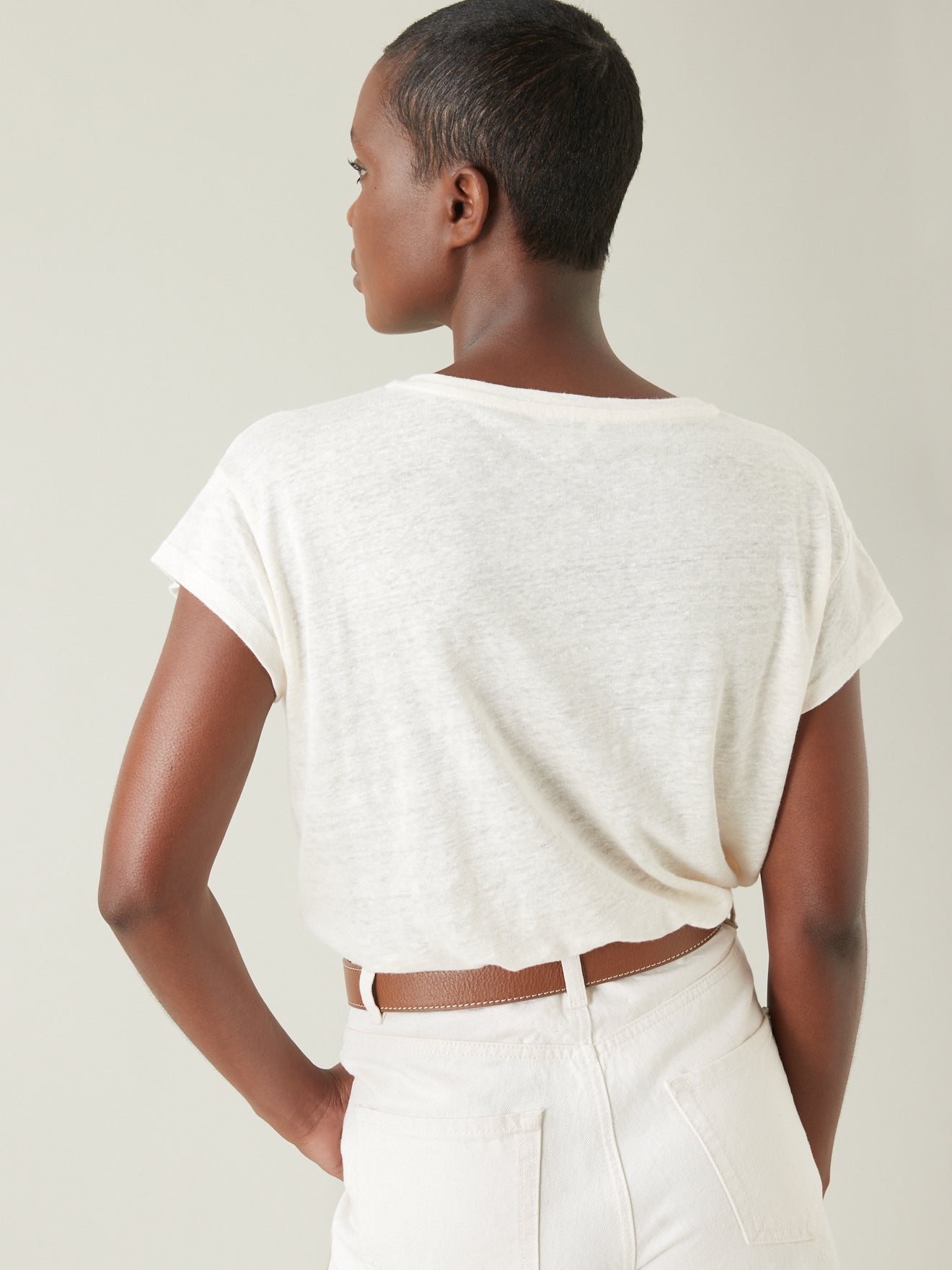 T-shirt lin femme col rond