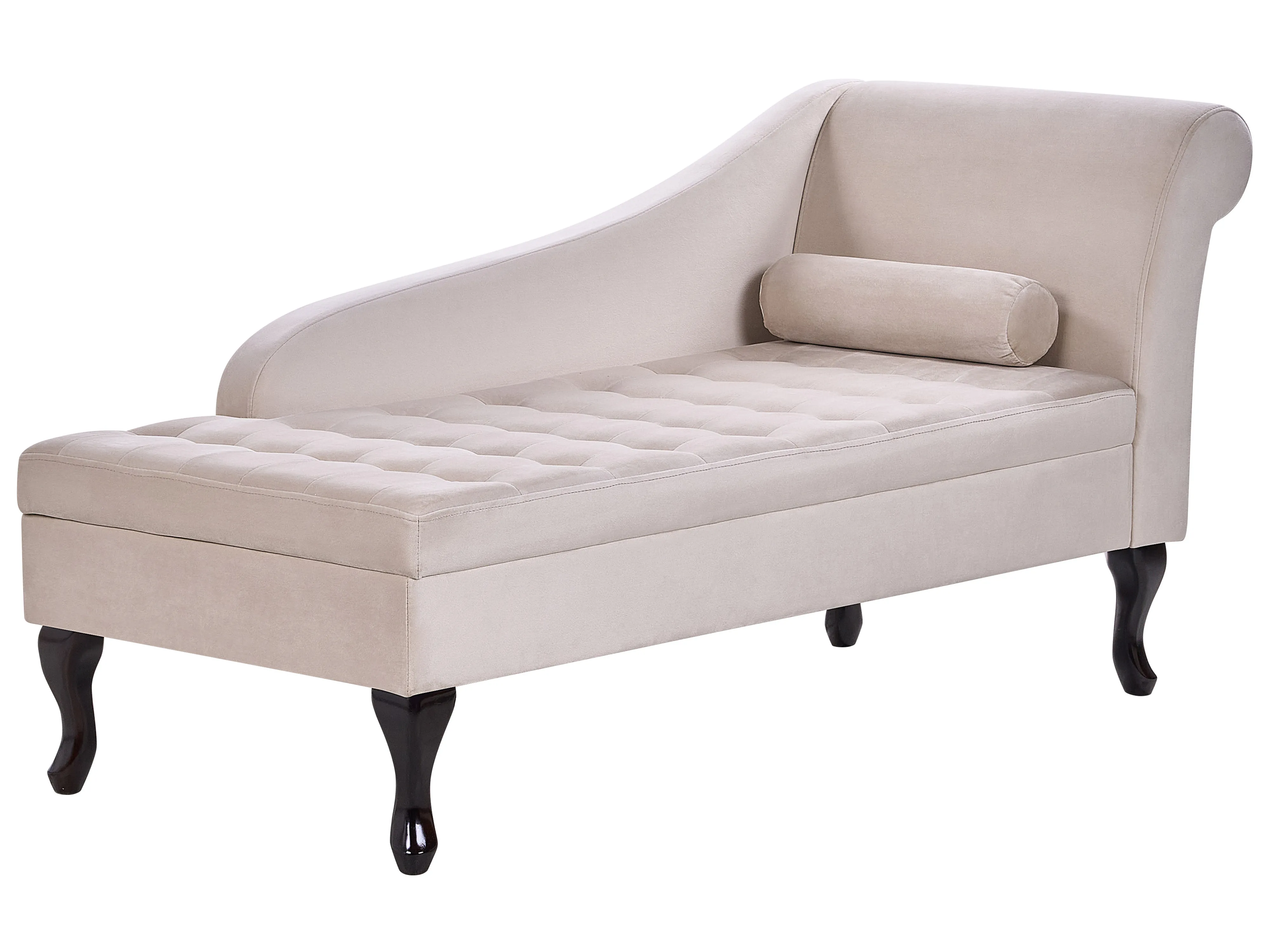 Rechtszijdige chaise longue PESSAC Fluweel Lichtbeige met opbergruimte