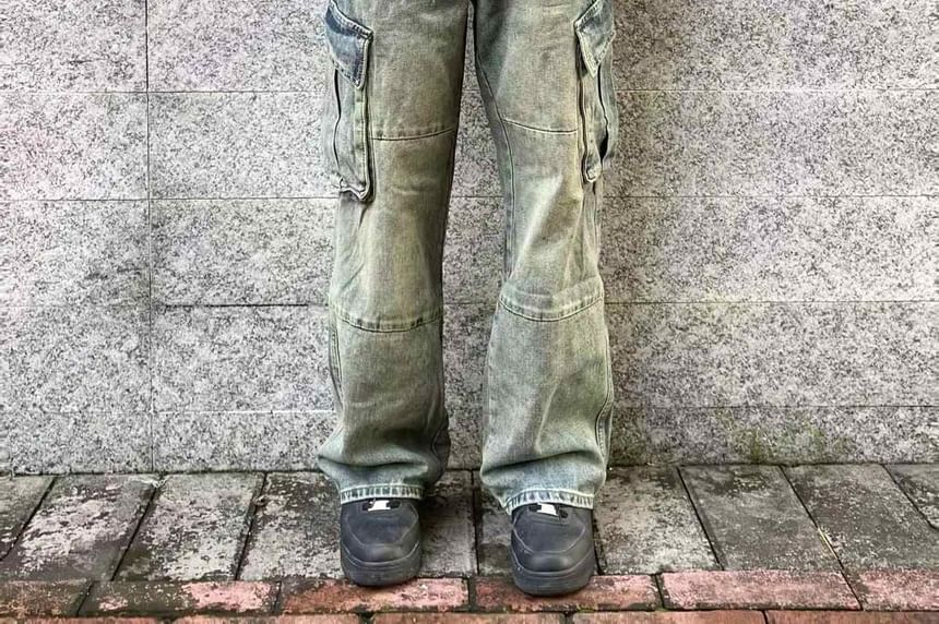 Adotuiastic - Mid Rise Washed Loose Fit Cargo Jeans