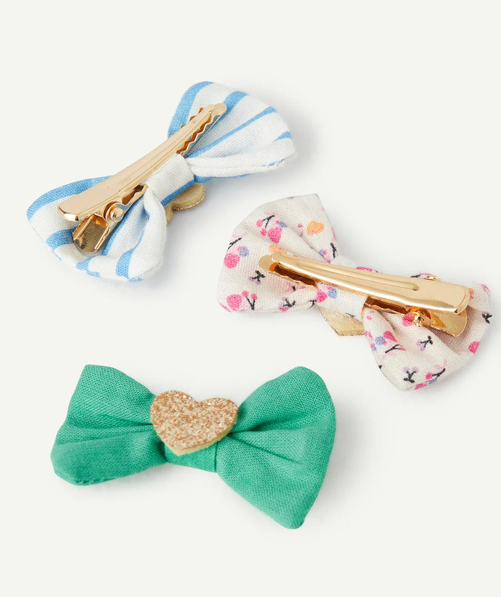 LOT DE 3 BARRETTES NOEUDS AVEC PATCH COEUR DORÉ PAILLETÉ
