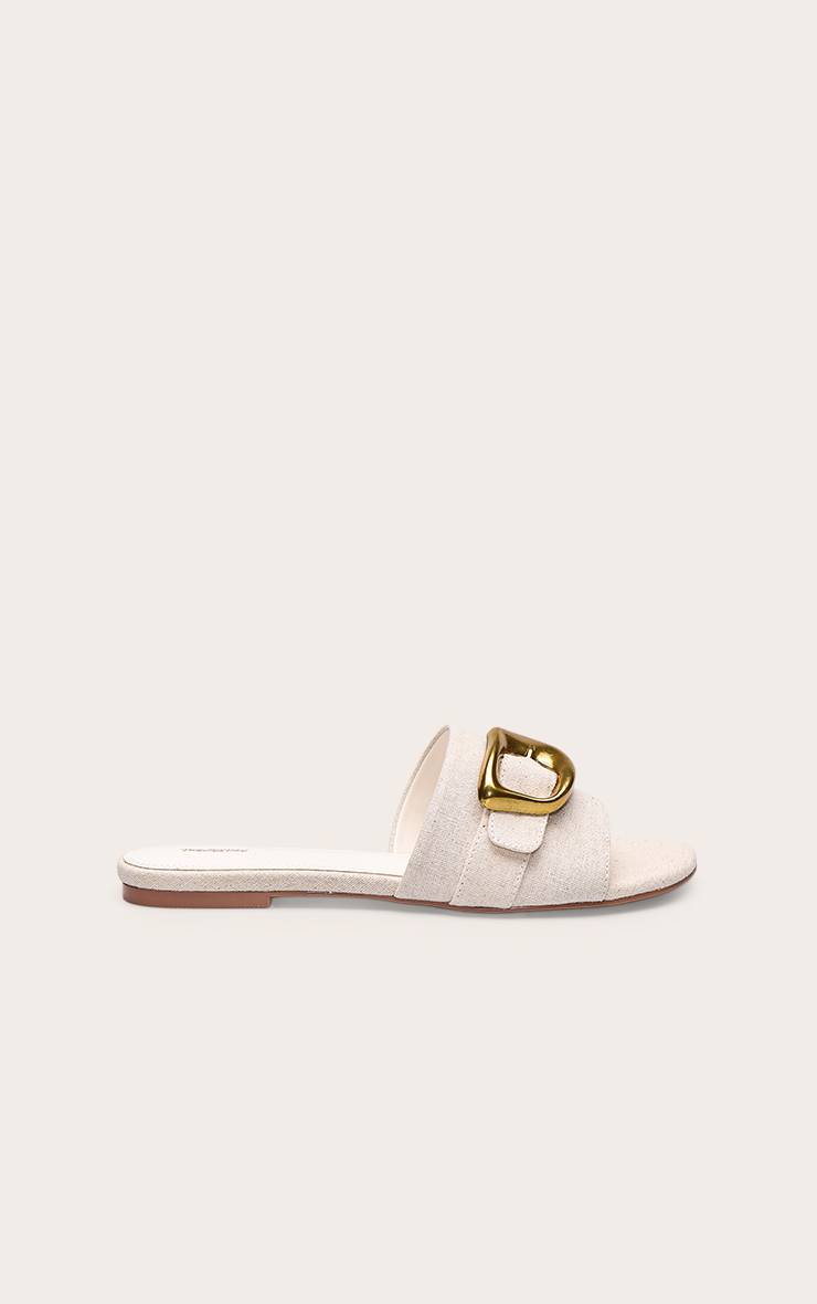 Crème Sandales Mules En Lin Avec Détail Boucle