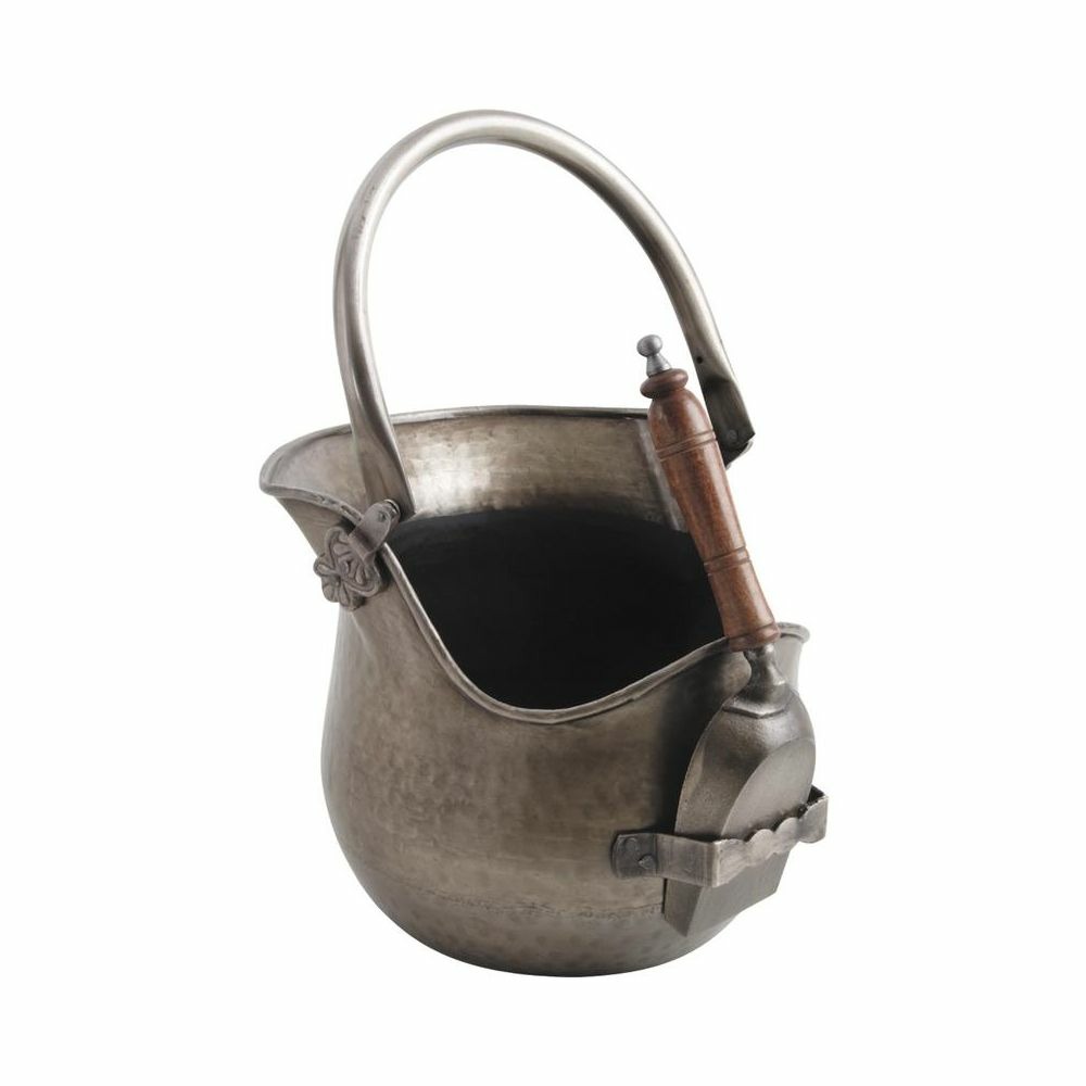Seau à cendres avec pelle en étain antique