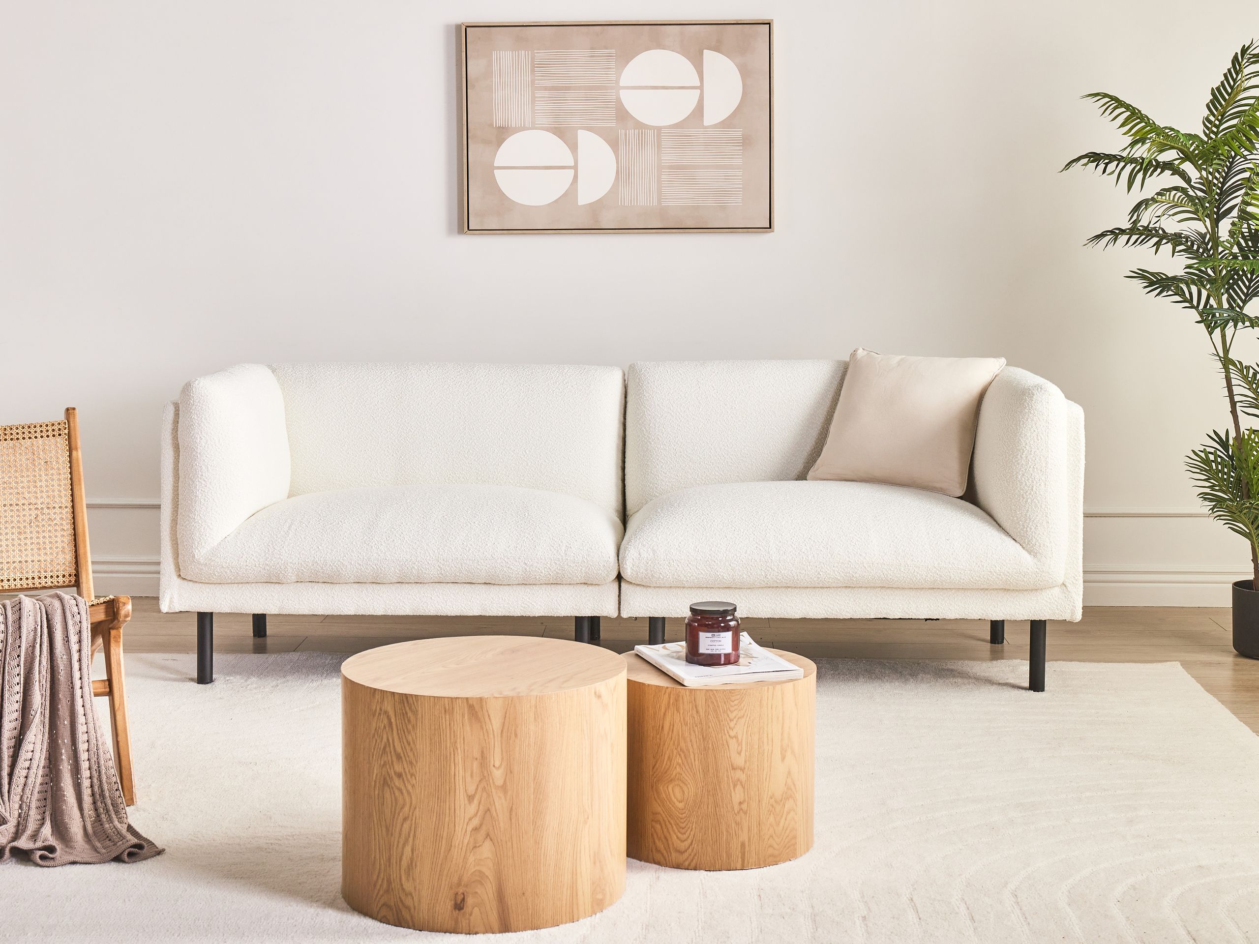Beliani - VORGOD - Driezitsbank - Off-white - Bouclé
