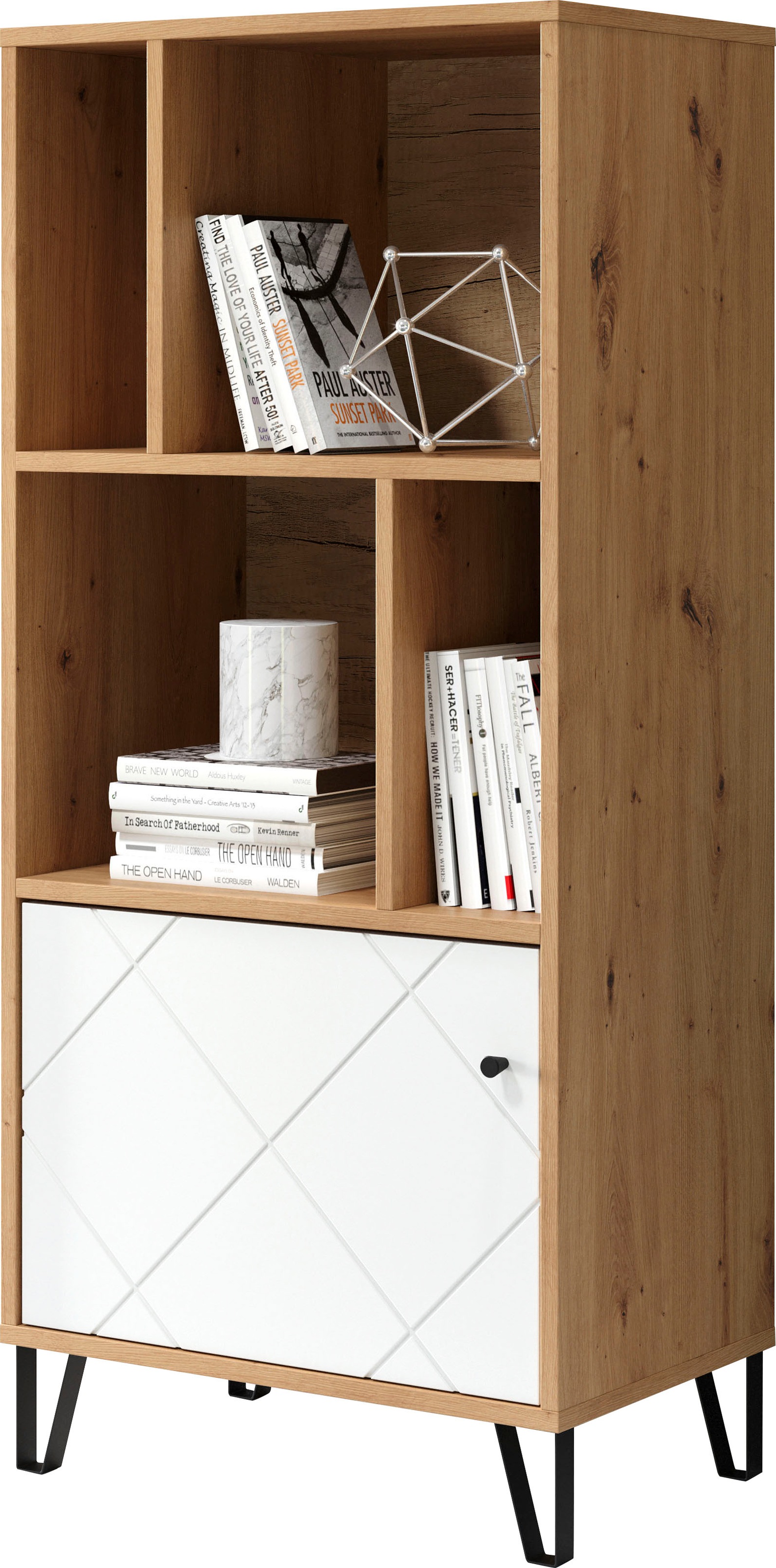 PLACES OF STYLE Stauraumregal »Tarragona« 1 Stk. tlg. Regal mit 1 Tür & 4 offenen Fächern - (B/T/H) 63/40/136 cm