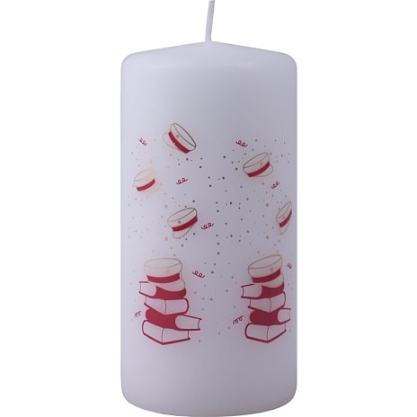Studenter bloklys med rød hue 6x12 cm - hvid