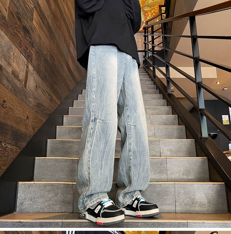 Antaeus - Mid Rise Washed Straight Leg Jeans