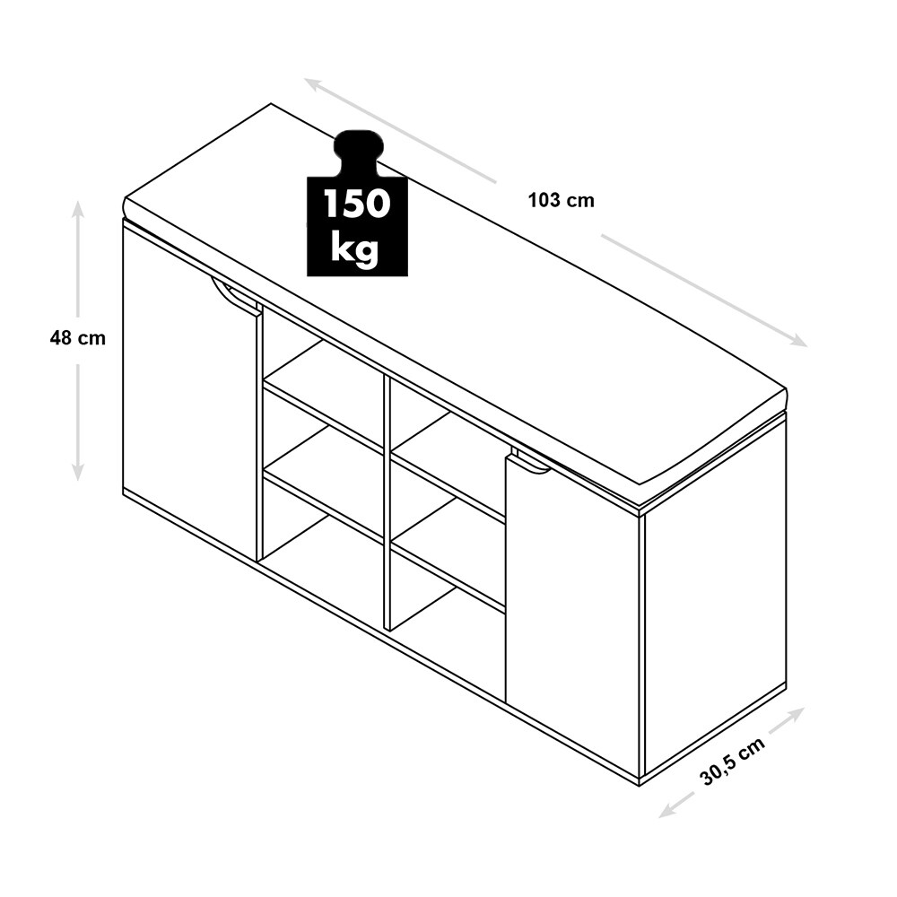 Kesper Schuhschrank m. Sitzkissen u. Türen, grau, FSC