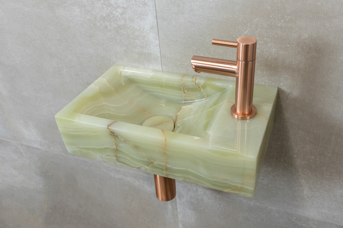 Saniclear Green Onyx fonteinset met rechte kraan in geborsteld koper