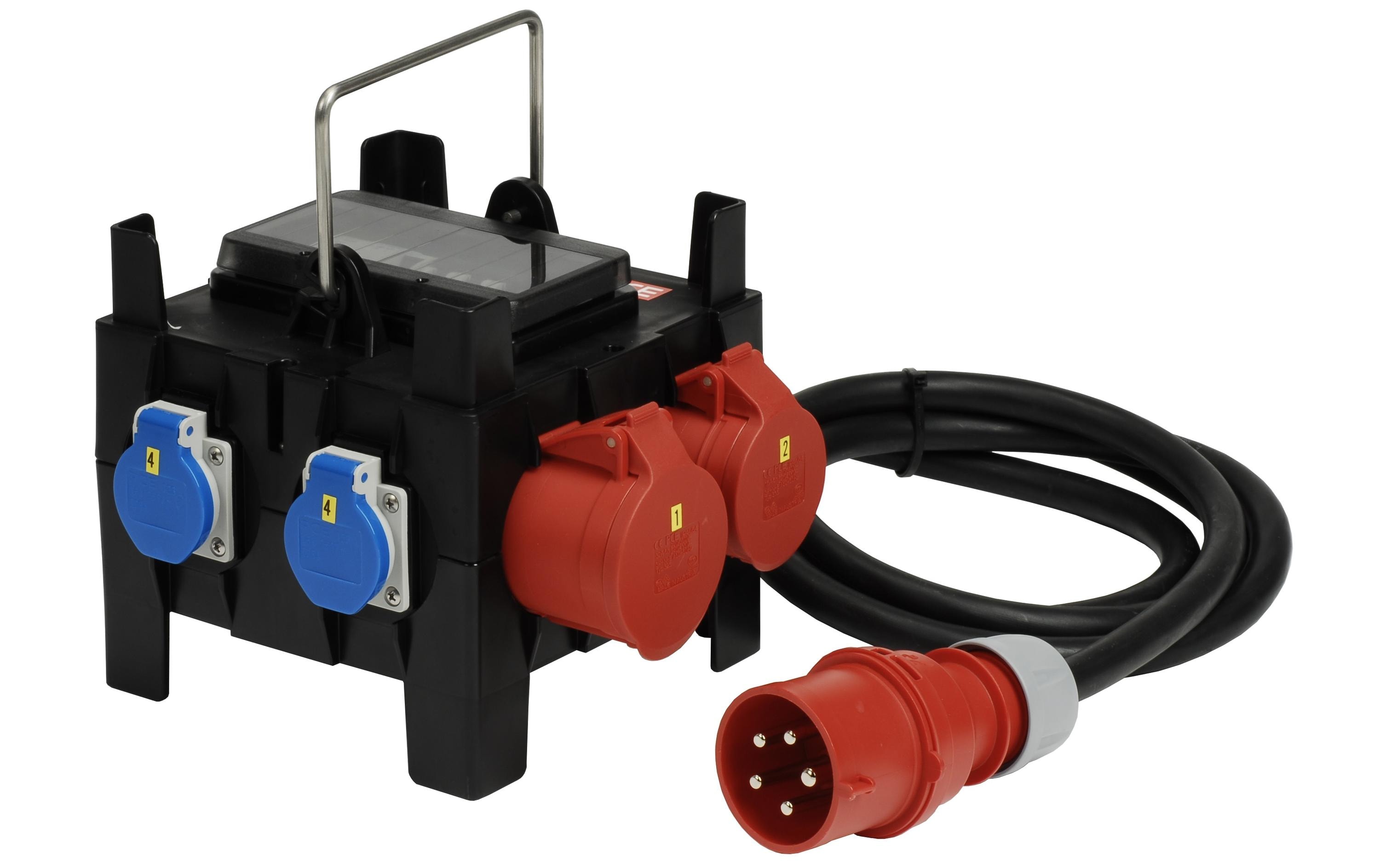 Stromverteiler CEE32/5, CEE16/5, 2x T23, T25, 2 m Zuleitung<br>Stromverteiler in IP44 Kunststoffgehäuse