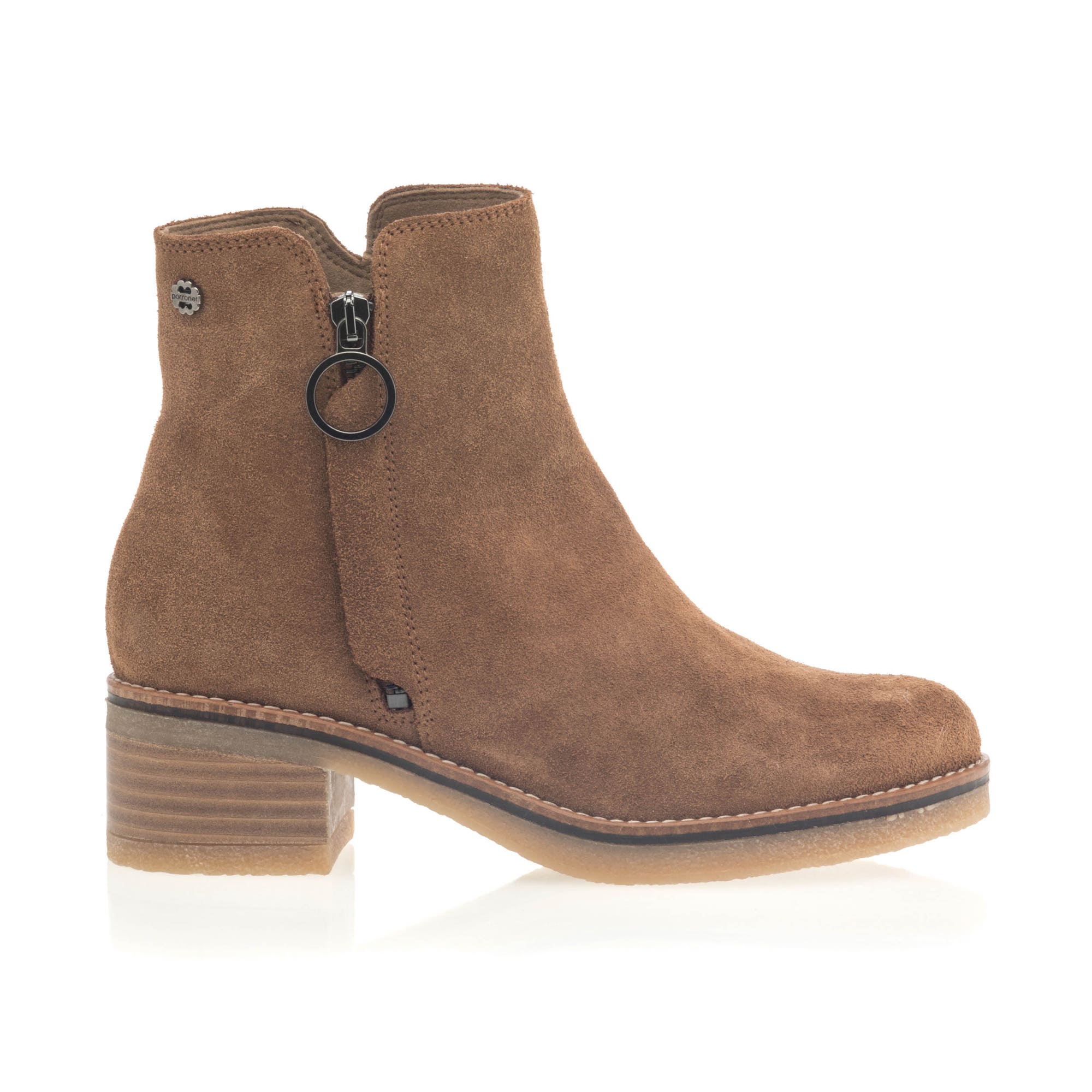 Boots à talon Femme en cuir cognac