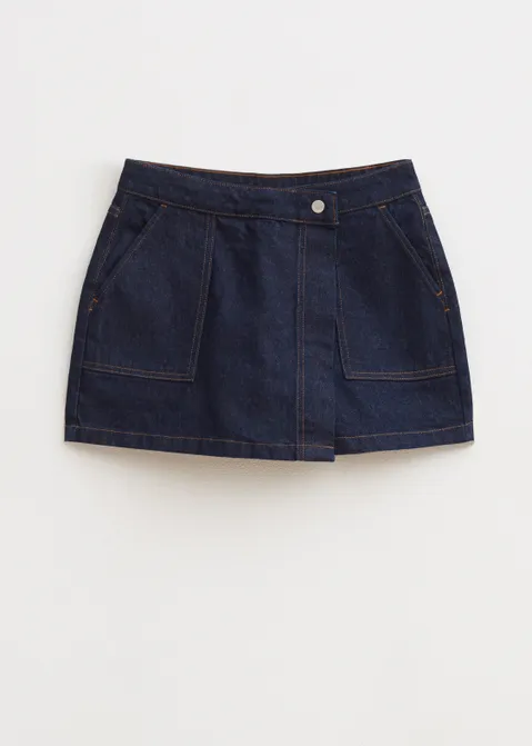 Denim skort met lichte wassing blauw (INDIGO)