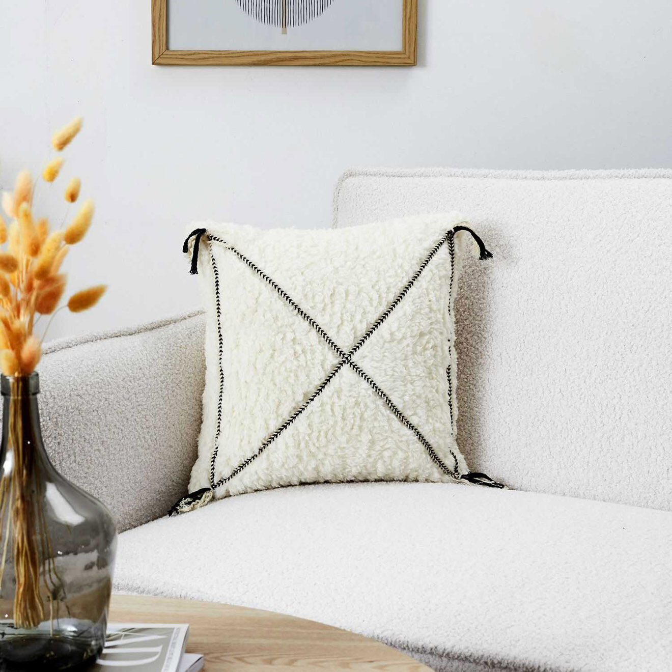 Home Deco Factory Coussin Sherpa motif tressé blanc - 40x40 cm