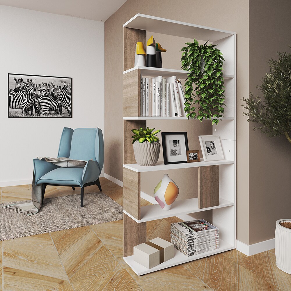 Vicco Raumteiler Bücherregal Standregal Büroregal Regal 5 Fächer Weiß Sonoma