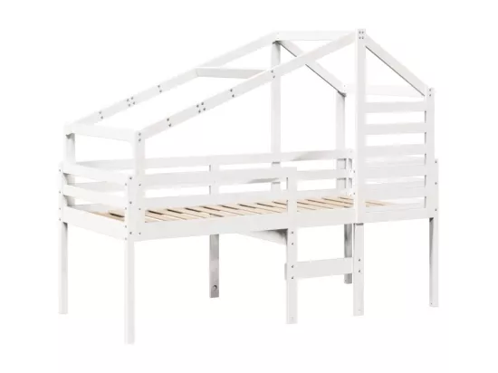 Lit haut sans matelas blanc 90x200 cm bois de pin massif