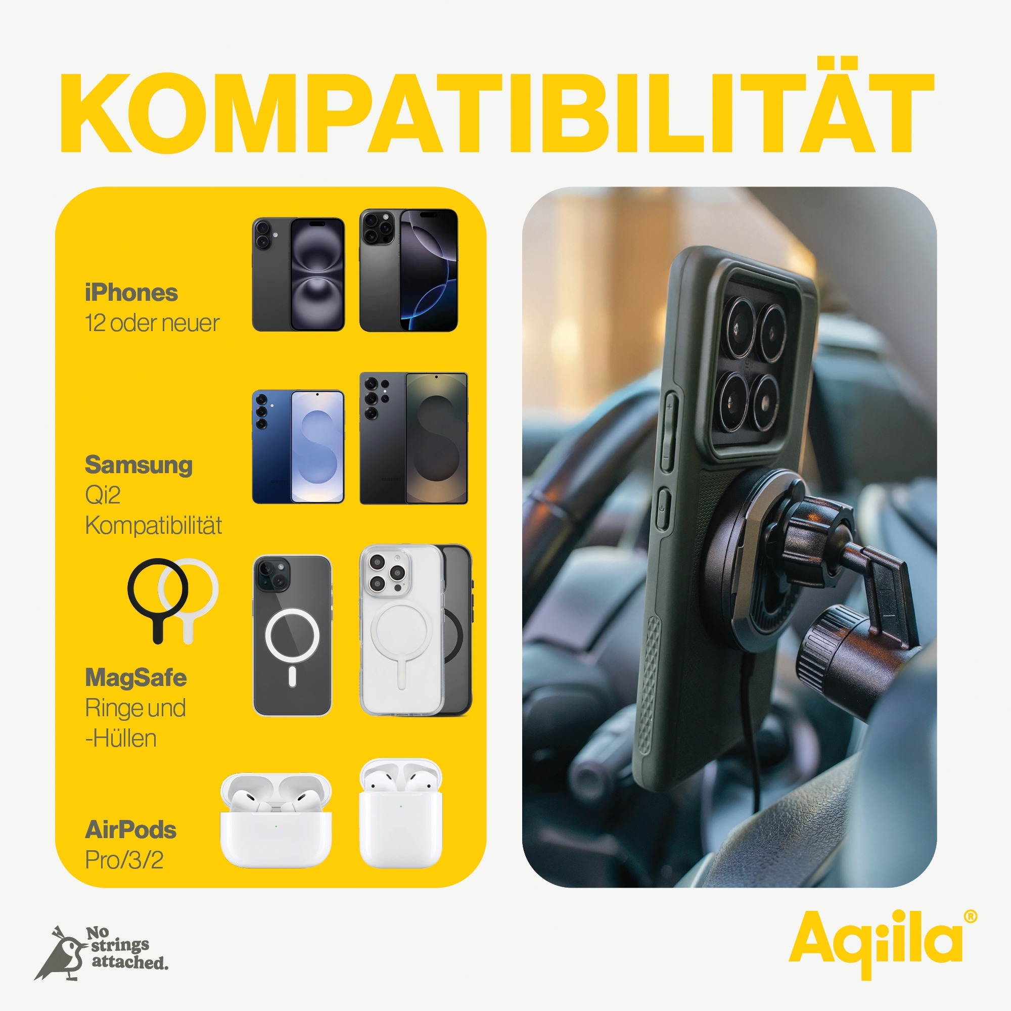 Aqiila Powerbird QC1 Drahtloses Handyladegerät und -halterung 15 W schwarz