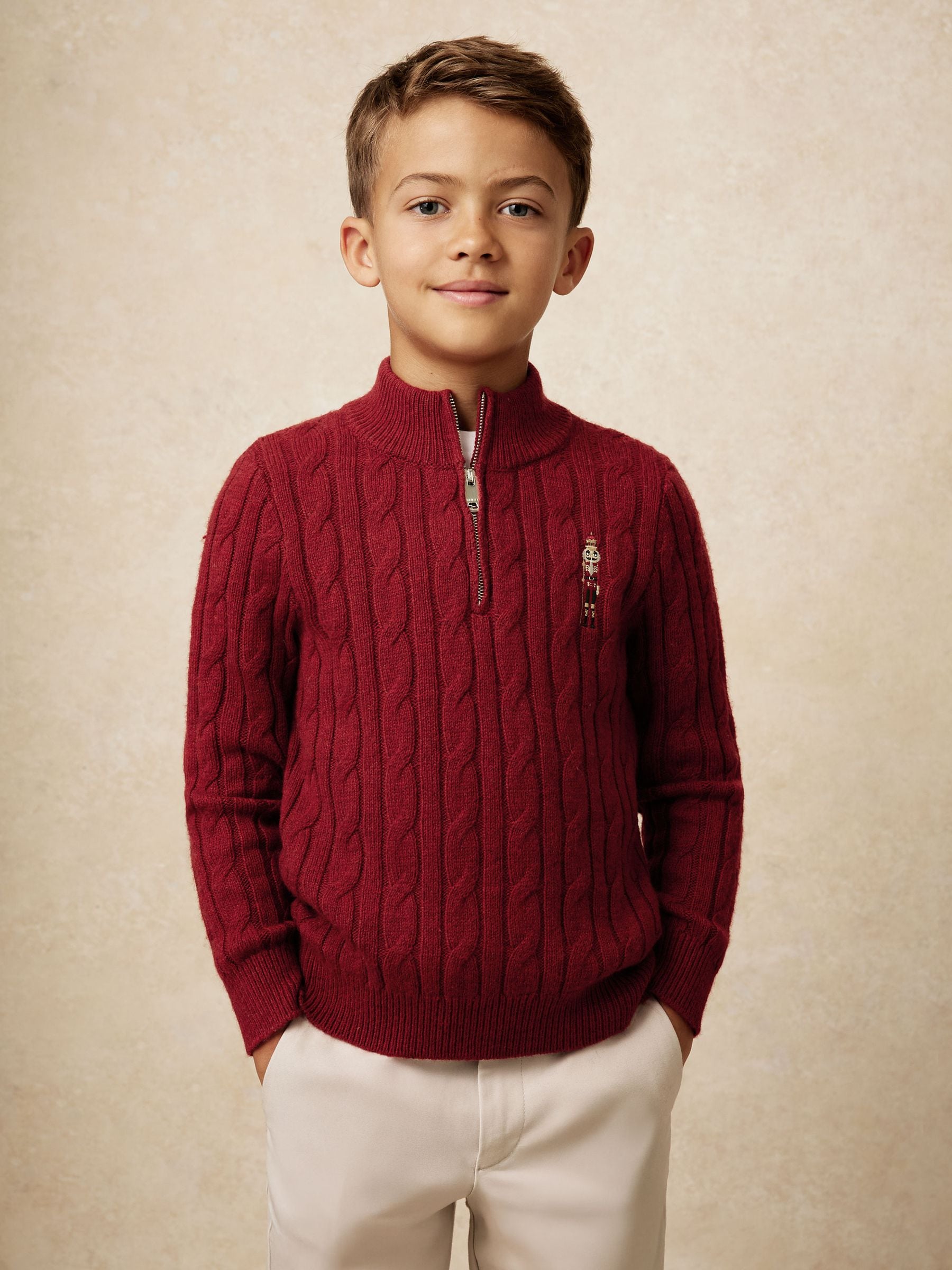 Donkerrood - Reiss Nollaig Wool-Blend Half-Zip Nutcracker Jumper