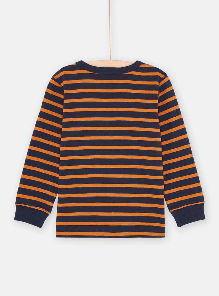 T-shirt bleu et marron à imprimé à rayures garçon