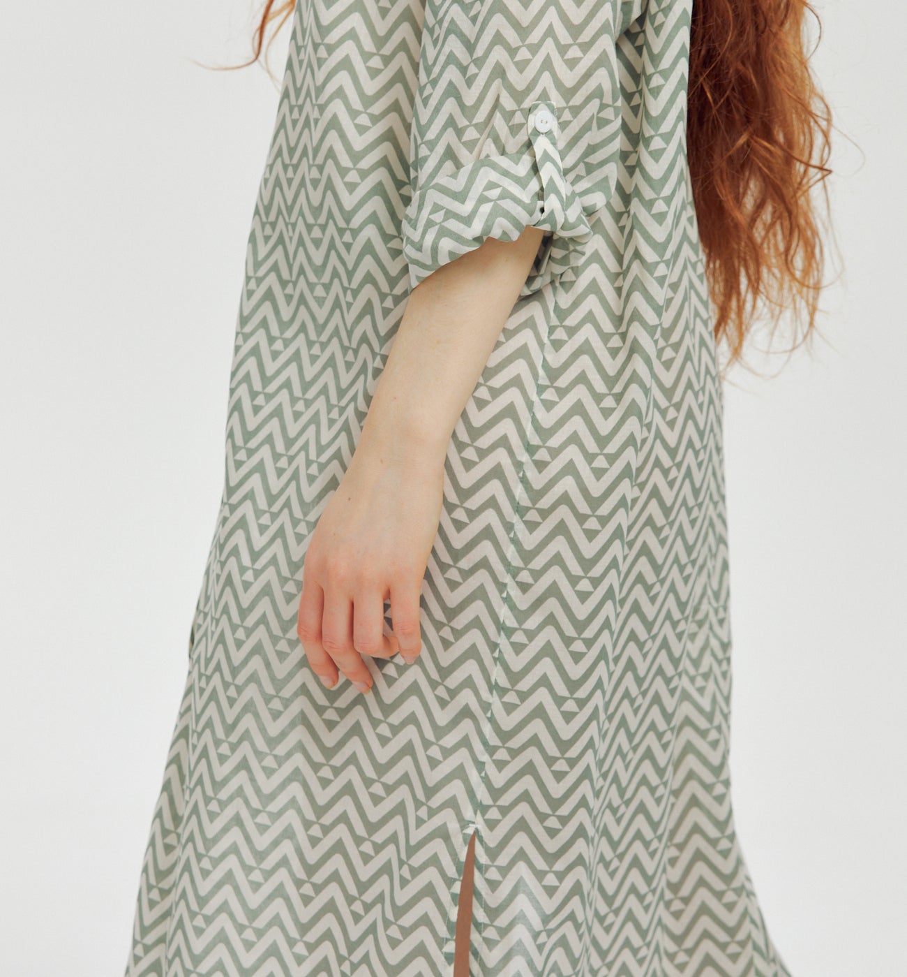 Longue robe-tunique Femme - Imprimé vert clair