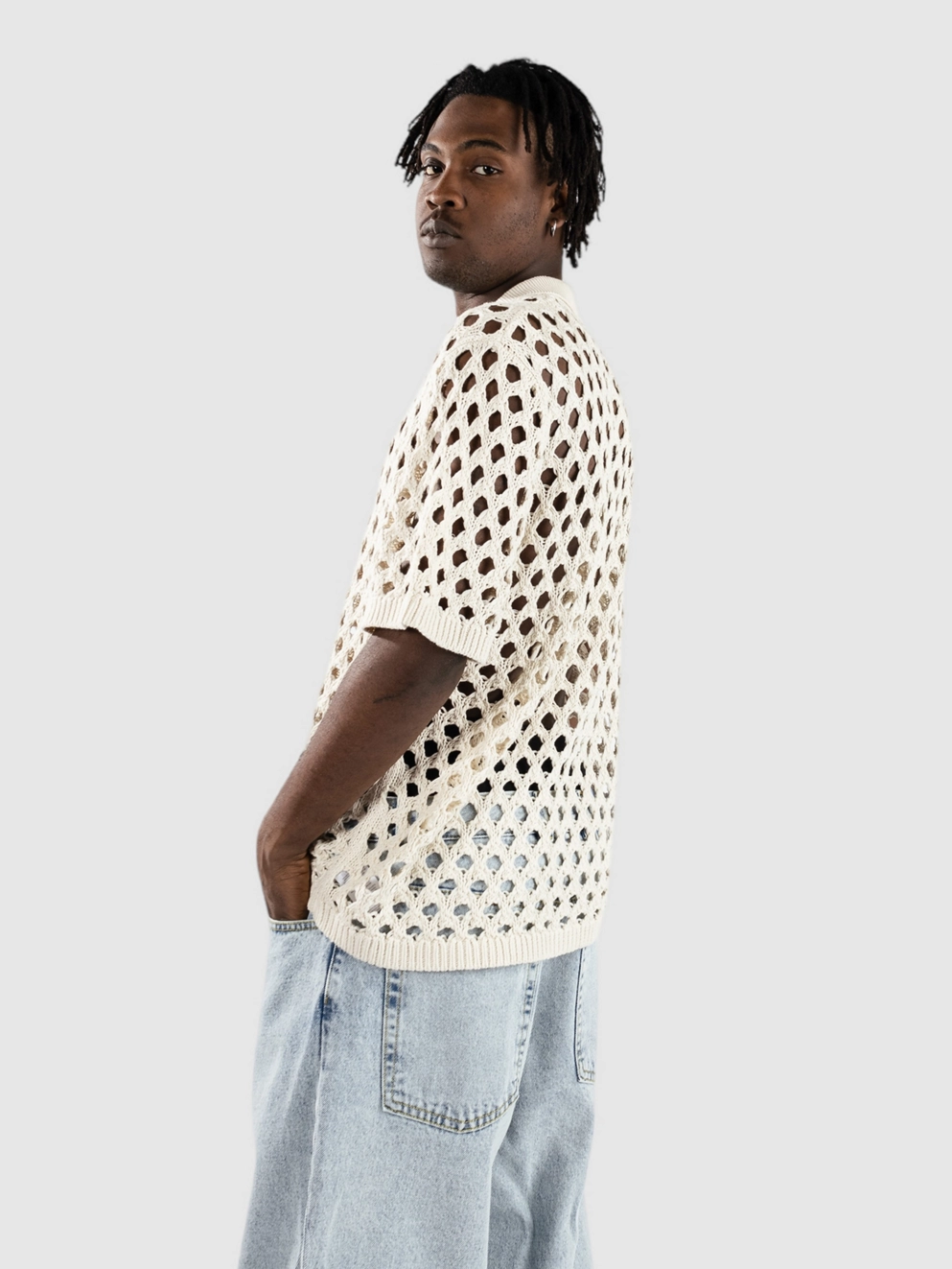 Monet Skateboards Reed Crochet Button Up Shirt natural