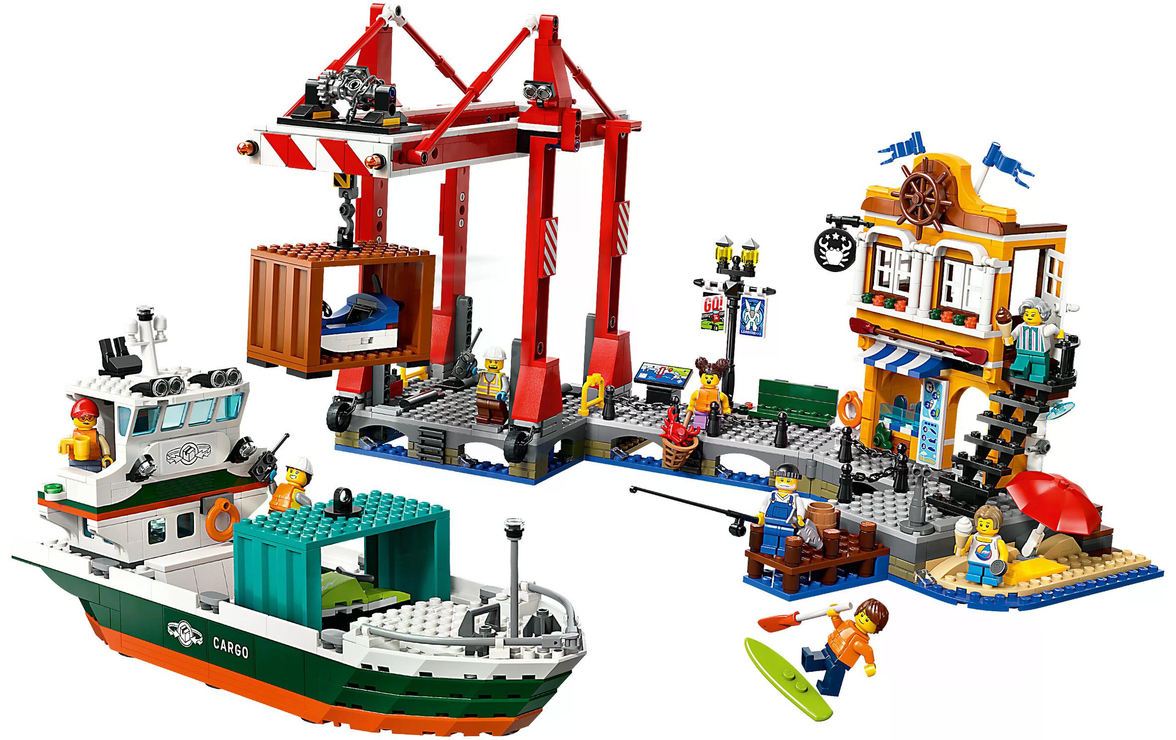 City Hafen mit Frachtschiff 60422Bau- und Spielset mit Bauwerken, Fahrzeugen und Figuren