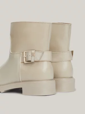 Botas de couro estilo motociclista de cano baixo