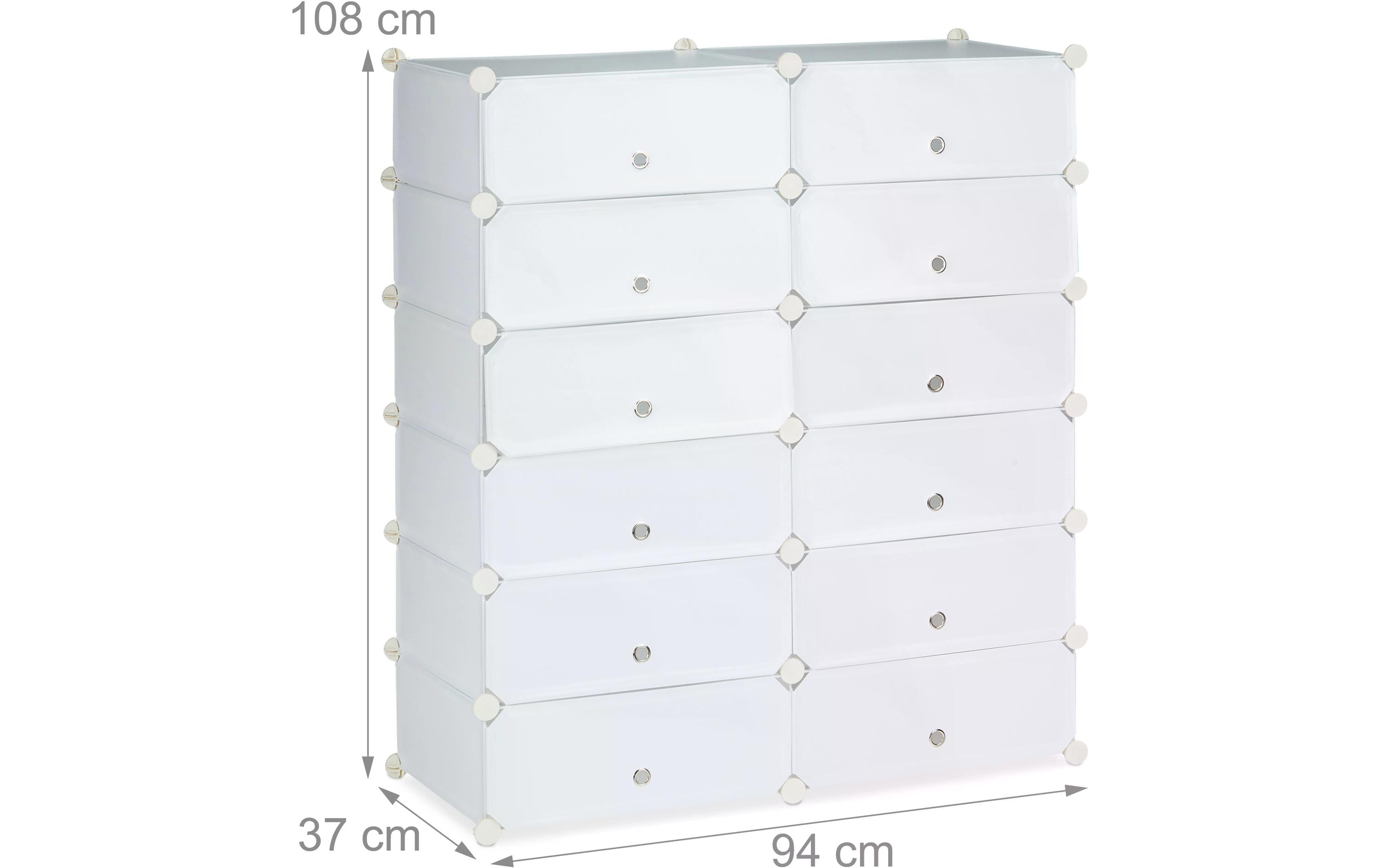 Schuhschrank mit 12 Fächern Silber/Transparent/WeissSchuhschrank zum Zusammenstecken