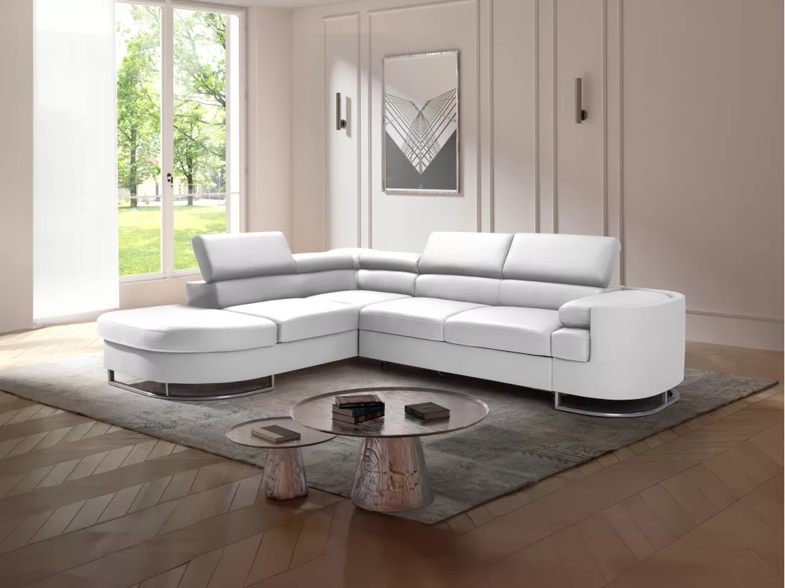 Canapé d'angle gauche convertible en simili blanc MYSEN II