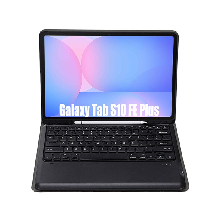 Samsung Galaxy Tab S10 FE  Plus Leder Tasche mit abnehmbarer Bluetooth Tastatur Keyboard   S-Pen Halterung (QWERTY) - Schwarz