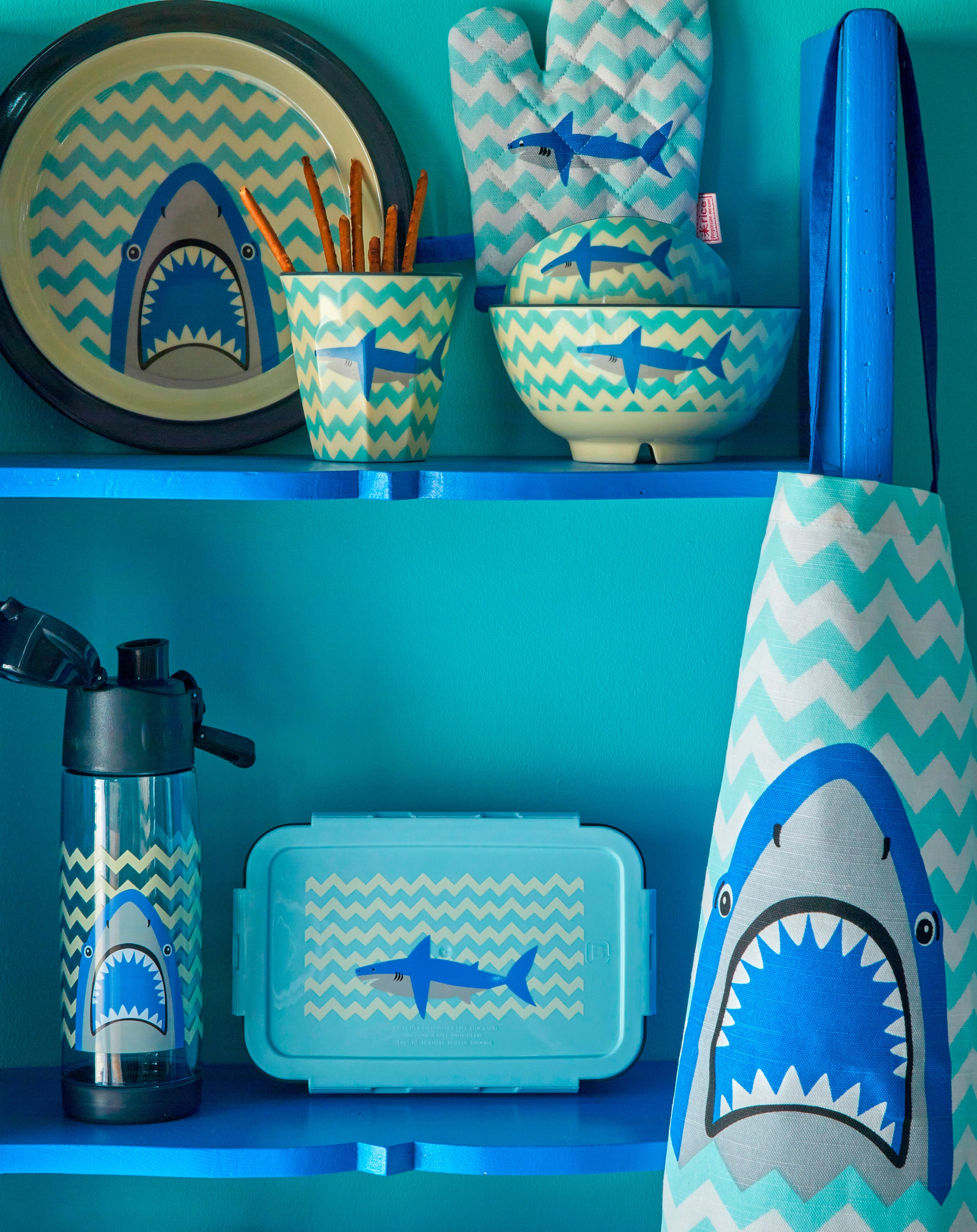 Lunchbox SHARK mit 3 Fächern in blau