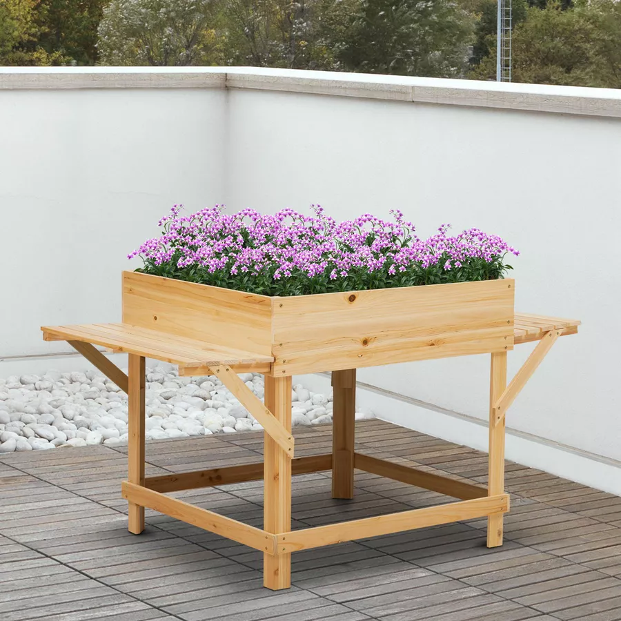 Outsunny Pflanzkasten mit Ablage natur