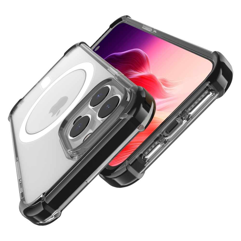 iPhone 15 Pro MagSafe Hybrid Hülle TPU Bumper Acryl Rückseite Air Cushion Fallschutz - Schwarz / Transparent