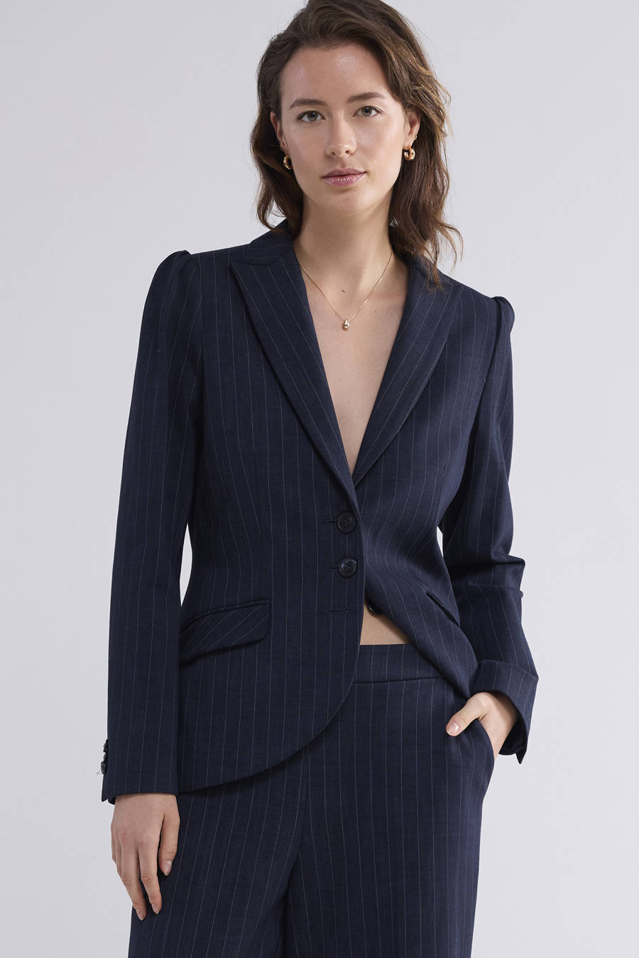 Summum getailleerde blazer met krijtstreep marine