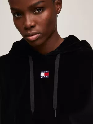 Moletom cropped de veludo com logo